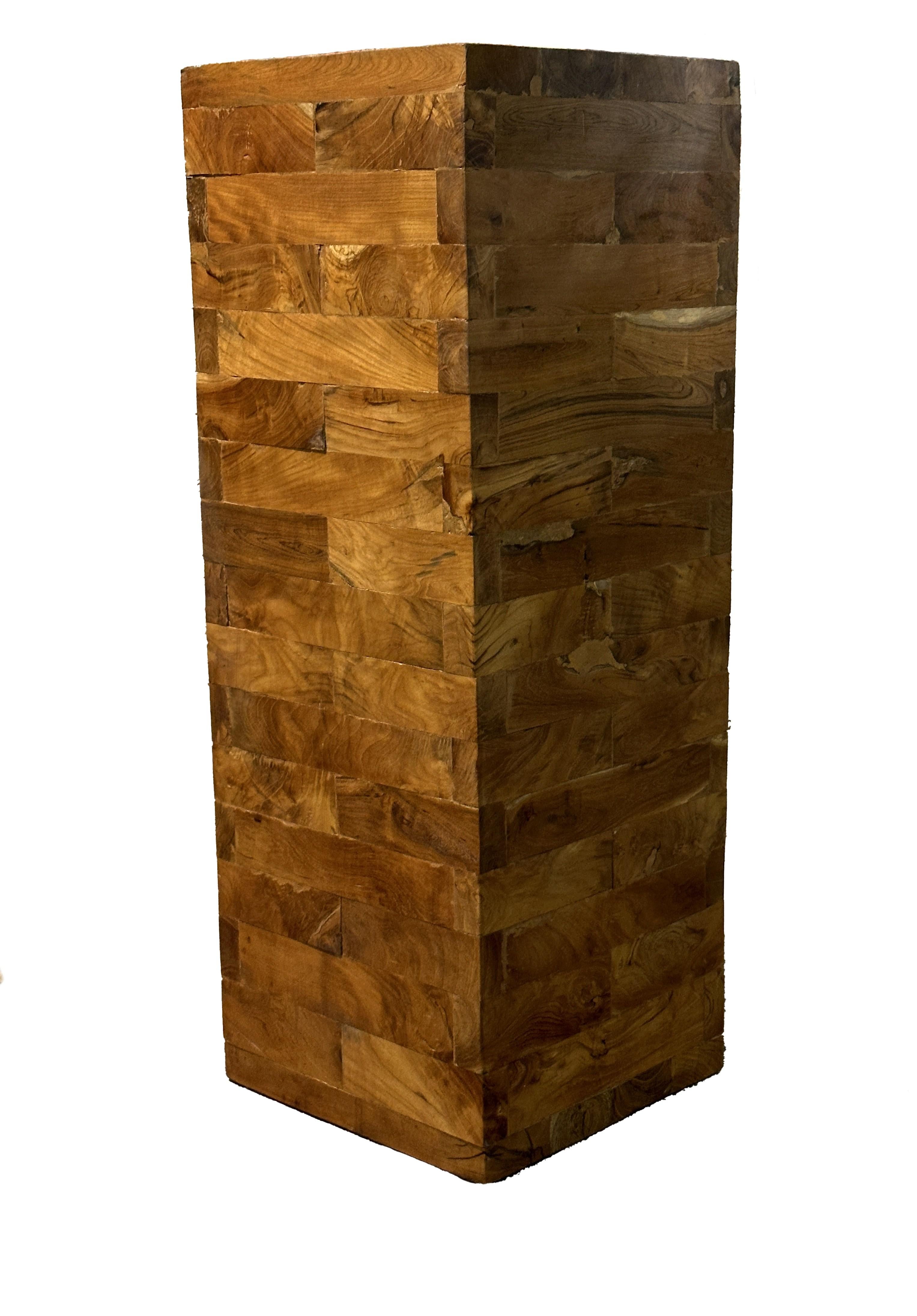 20th Century Mid-Century Brutalist Mixed Wood Grain Pedestal/Bench