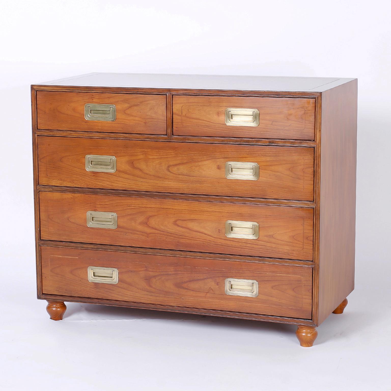 American Midcentury Pair of Campaign Style Chests