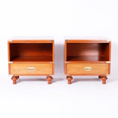Midcentury Pair of Campaign Style Nightstands by Beacon Hill
