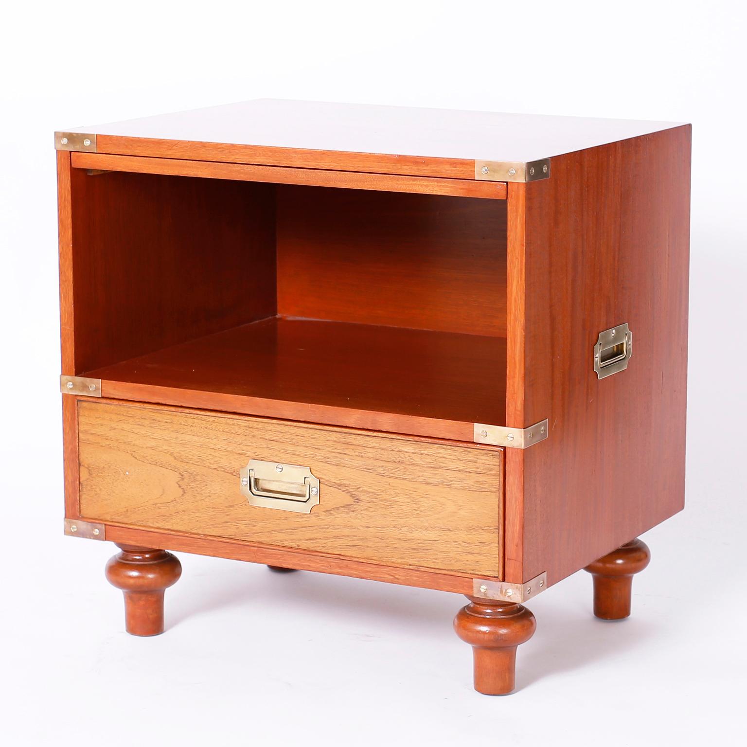 British Colonial Midcentury Pair of Campaign Style Nightstands by Beacon Hill