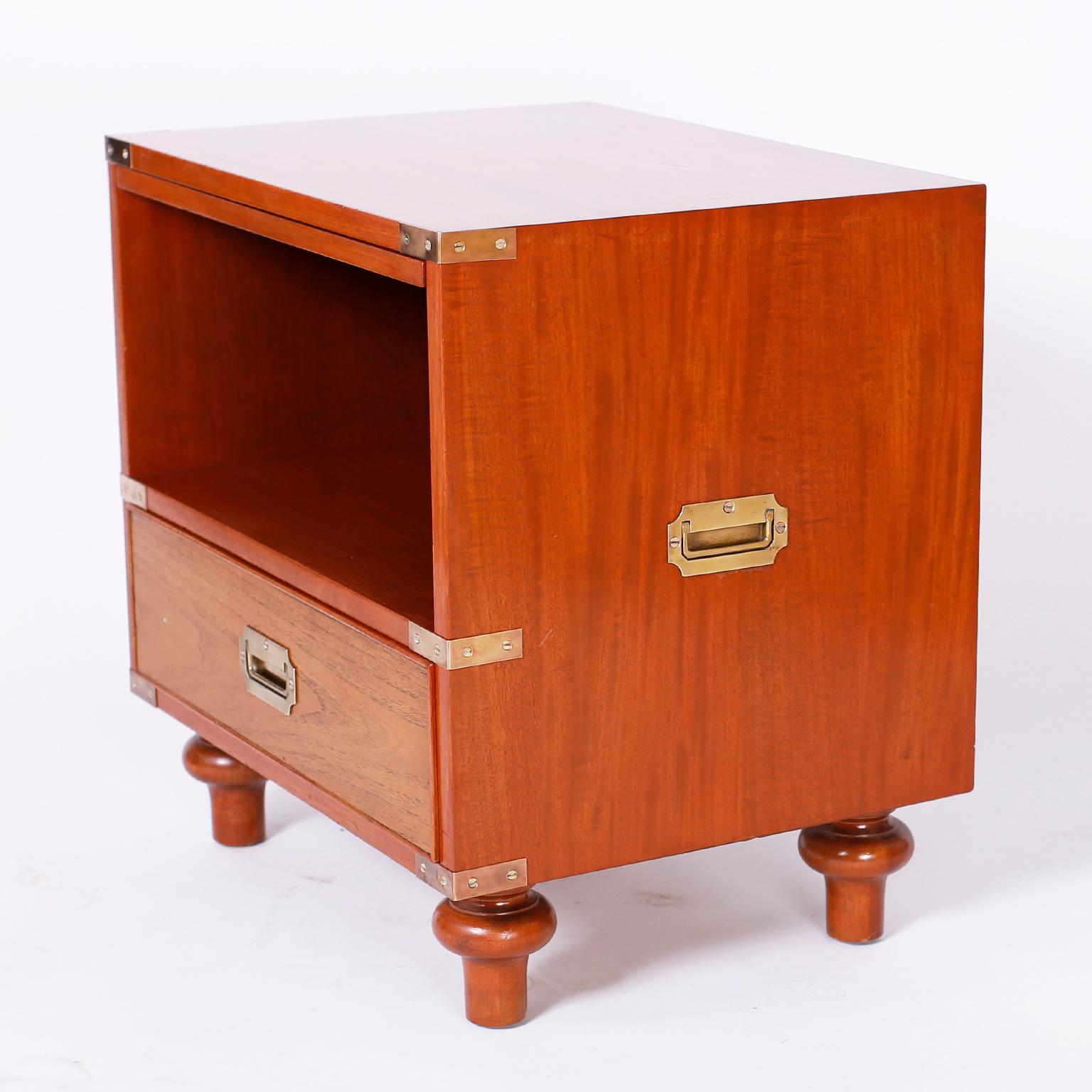20th Century Midcentury Pair of Campaign Style Nightstands by Beacon Hill