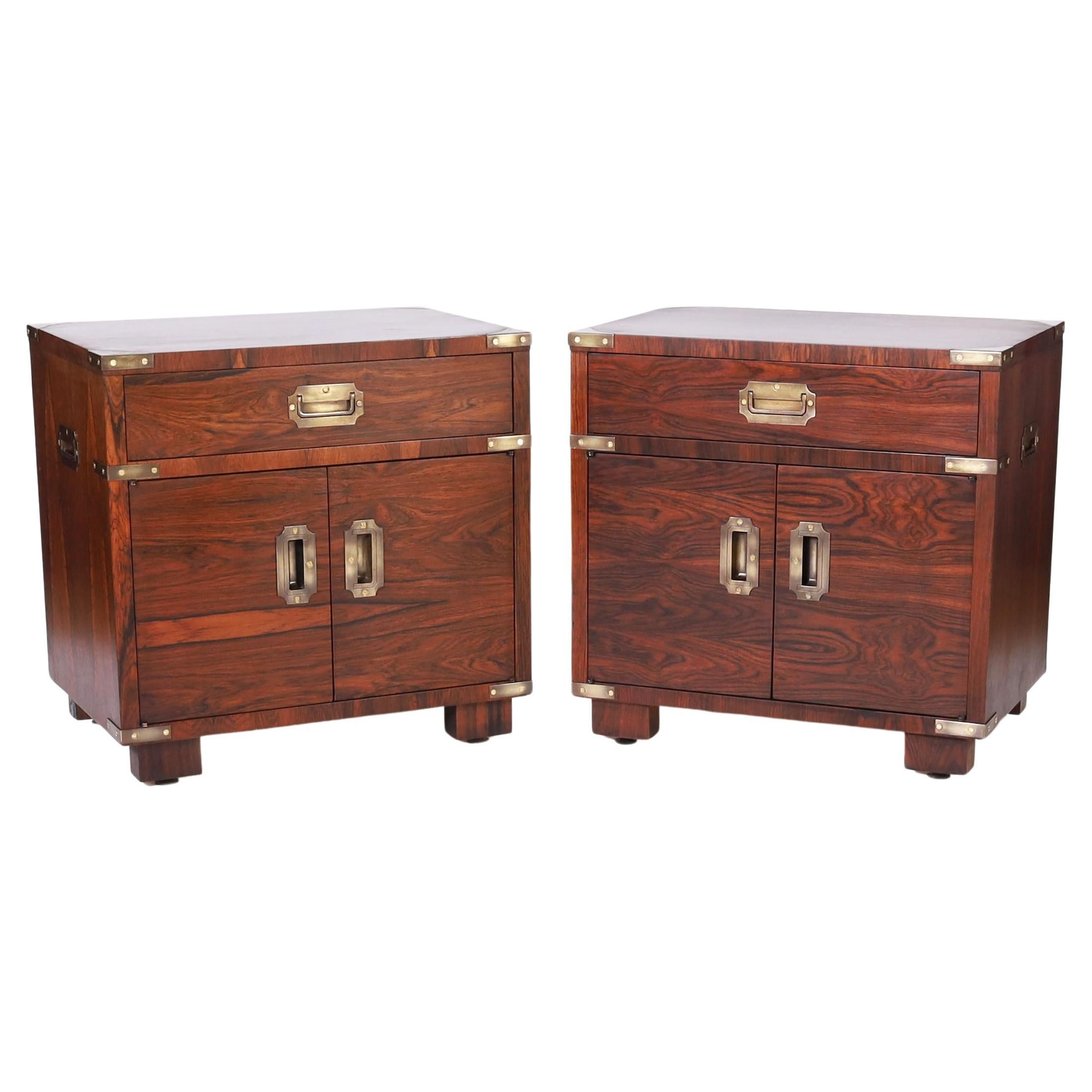 Mid Century Pair of Campaign Style Rosewood Stands For Sale