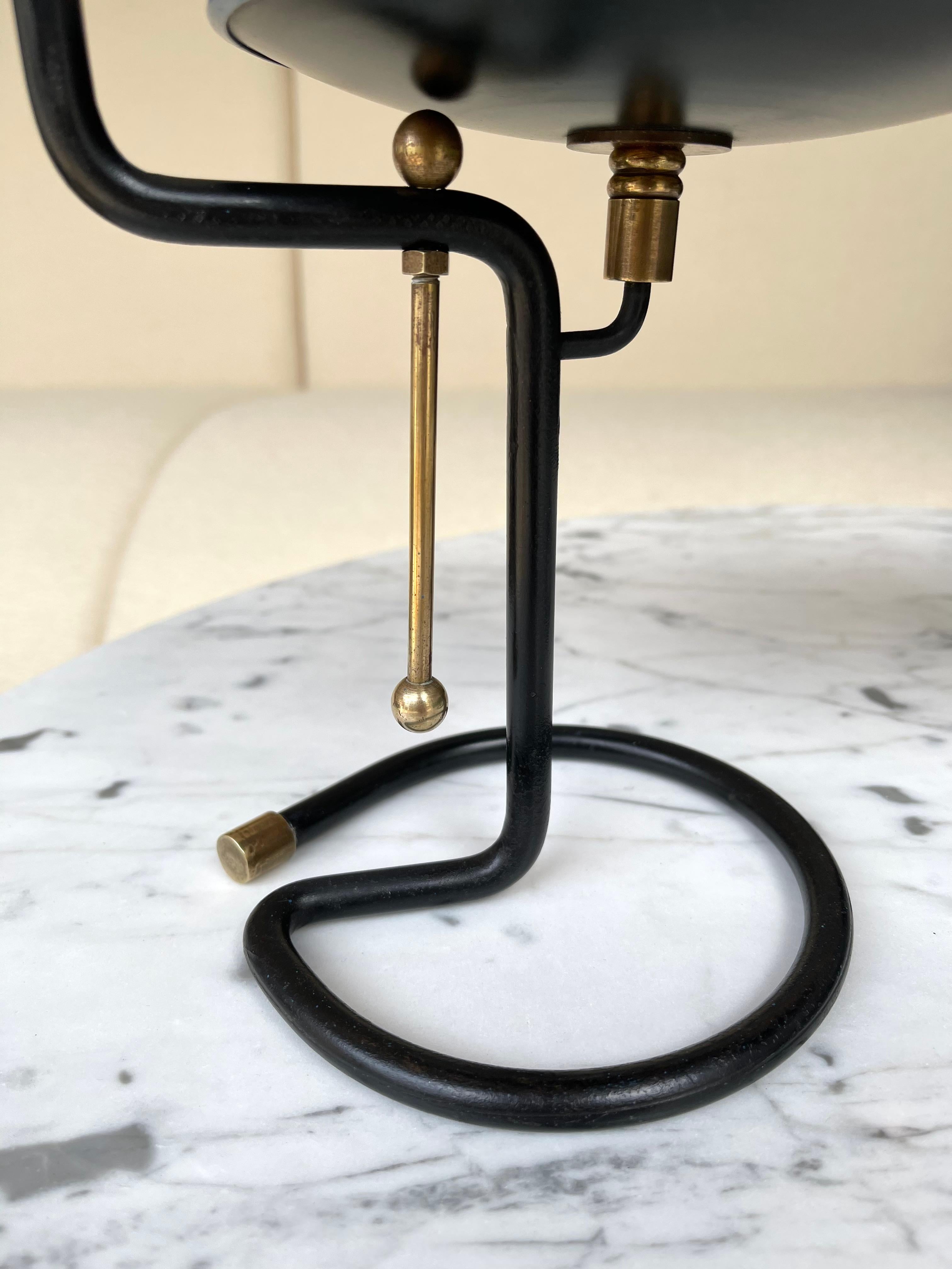Mid-20th Century Mid Century Pair of Candle Holders Lacquered Metal and Brass. Italy, 1950s For Sale