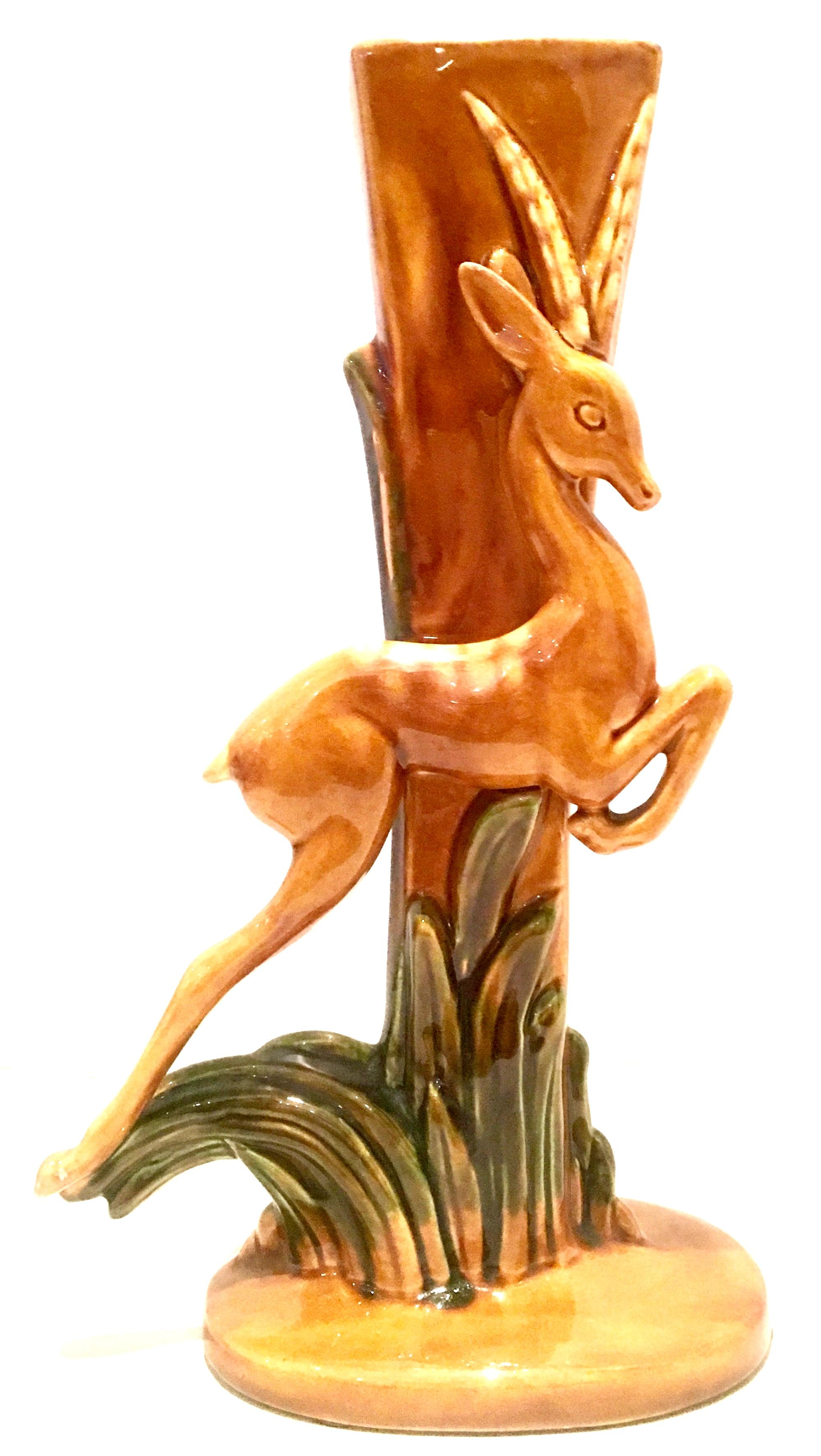 American Mid-Century Pair of  Art Deco Ceramic Glaze Gazelle Vases By, Royal Haeger For Sale