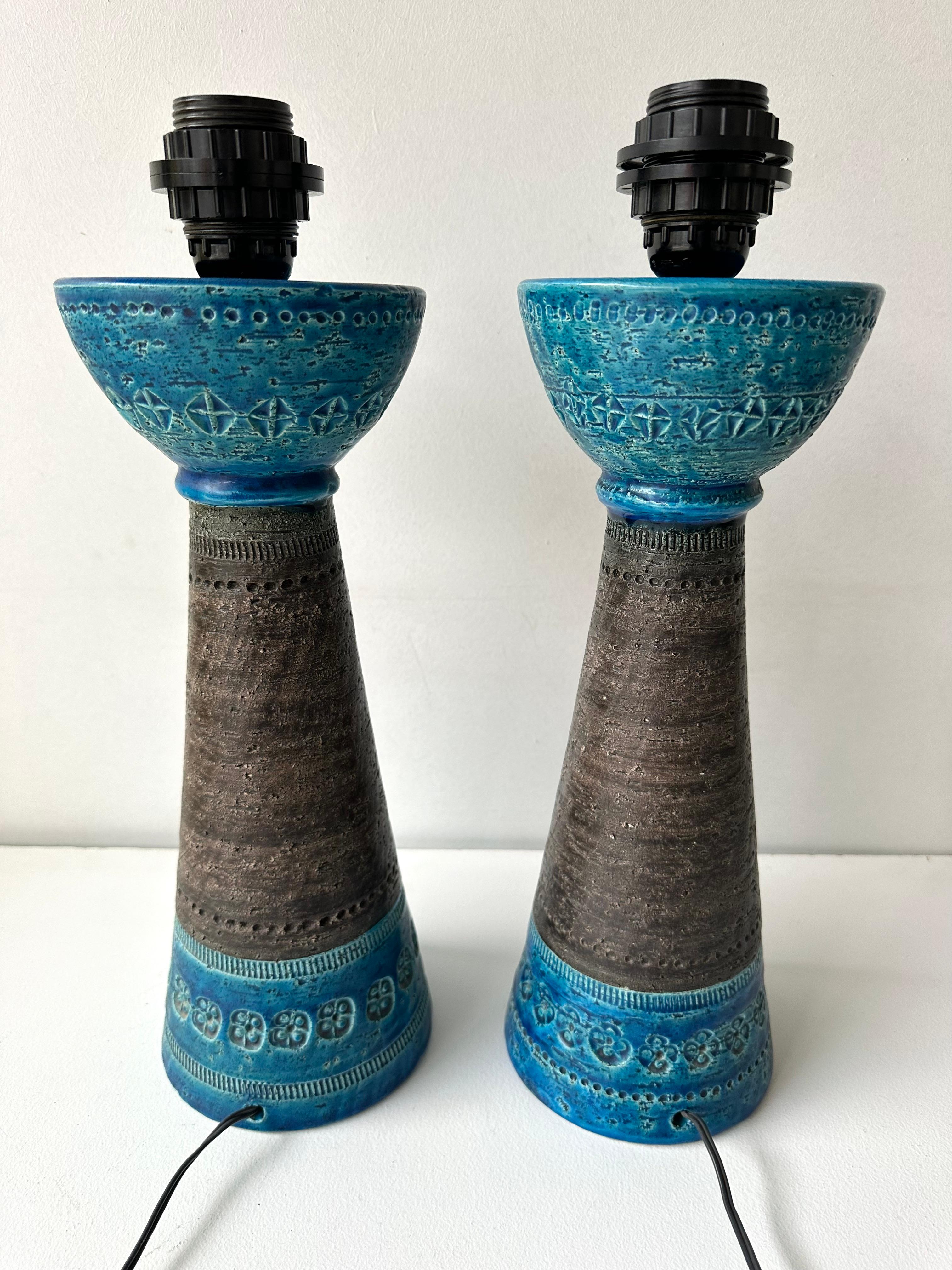 Coppia di lampade in ceramica blu Rimini di Bitossi. Italia, anni '70 In condizioni buone in vendita a SAINT-OUEN, FR