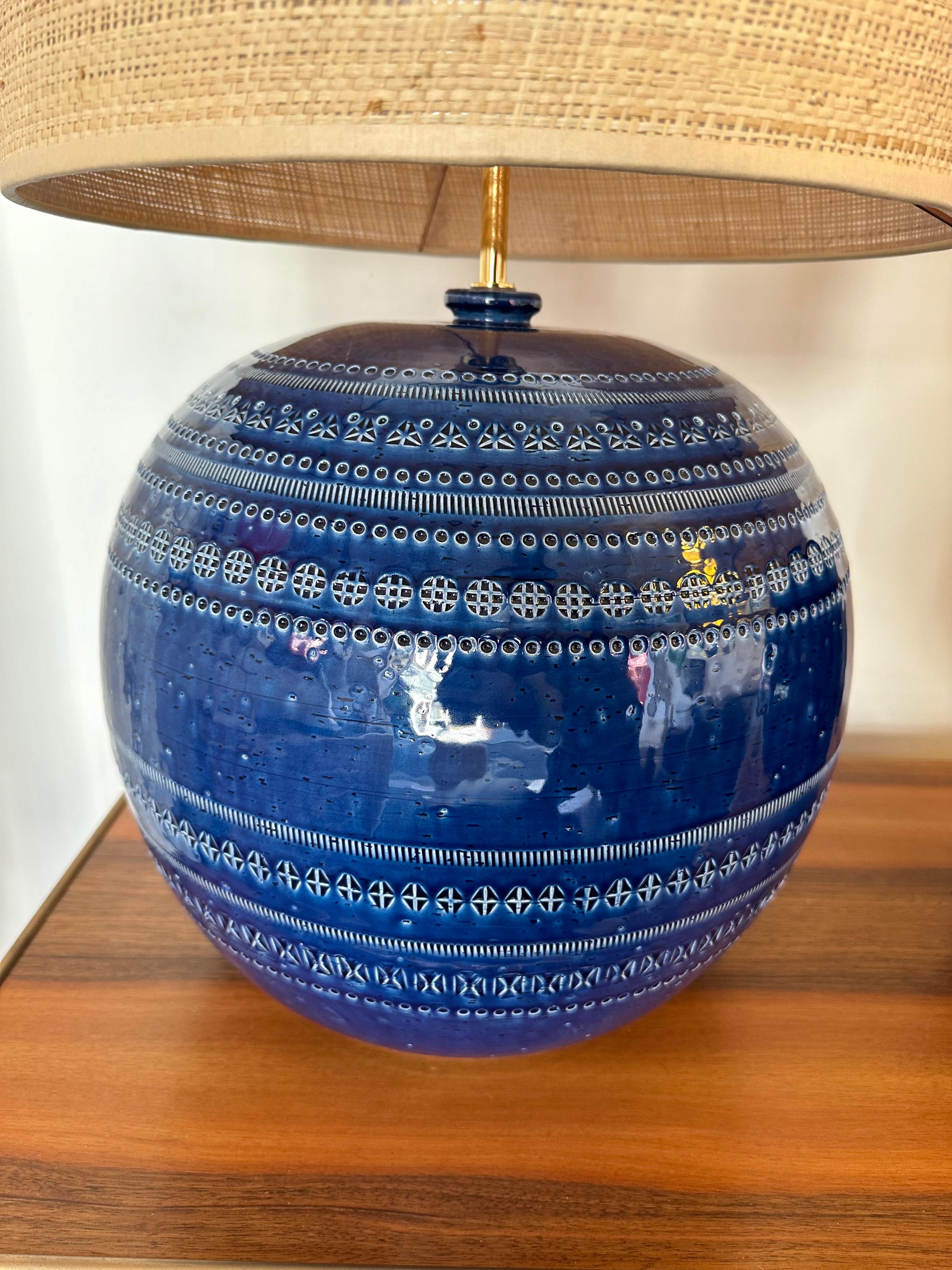 Italian Mid-Century Pair of Ceramic Lamps Blue Rimini by Bitossi. Italy, 1990s For Sale
