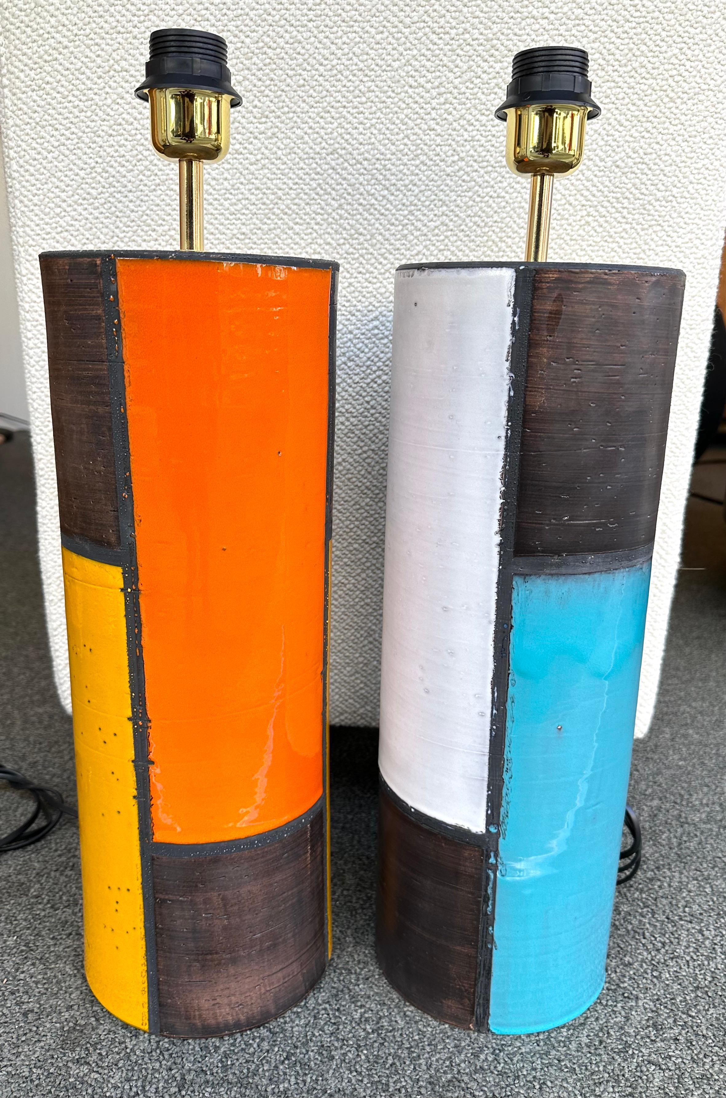 Paire de lampes en céramique Mondrian de Bitossi, du milieu du siècle dernier Italie, années 1990 en vente 5