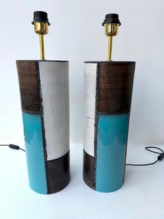 Mid-Century Pair of Ceramic Lamps Mondrian by Bitossi. Italy, 1990s