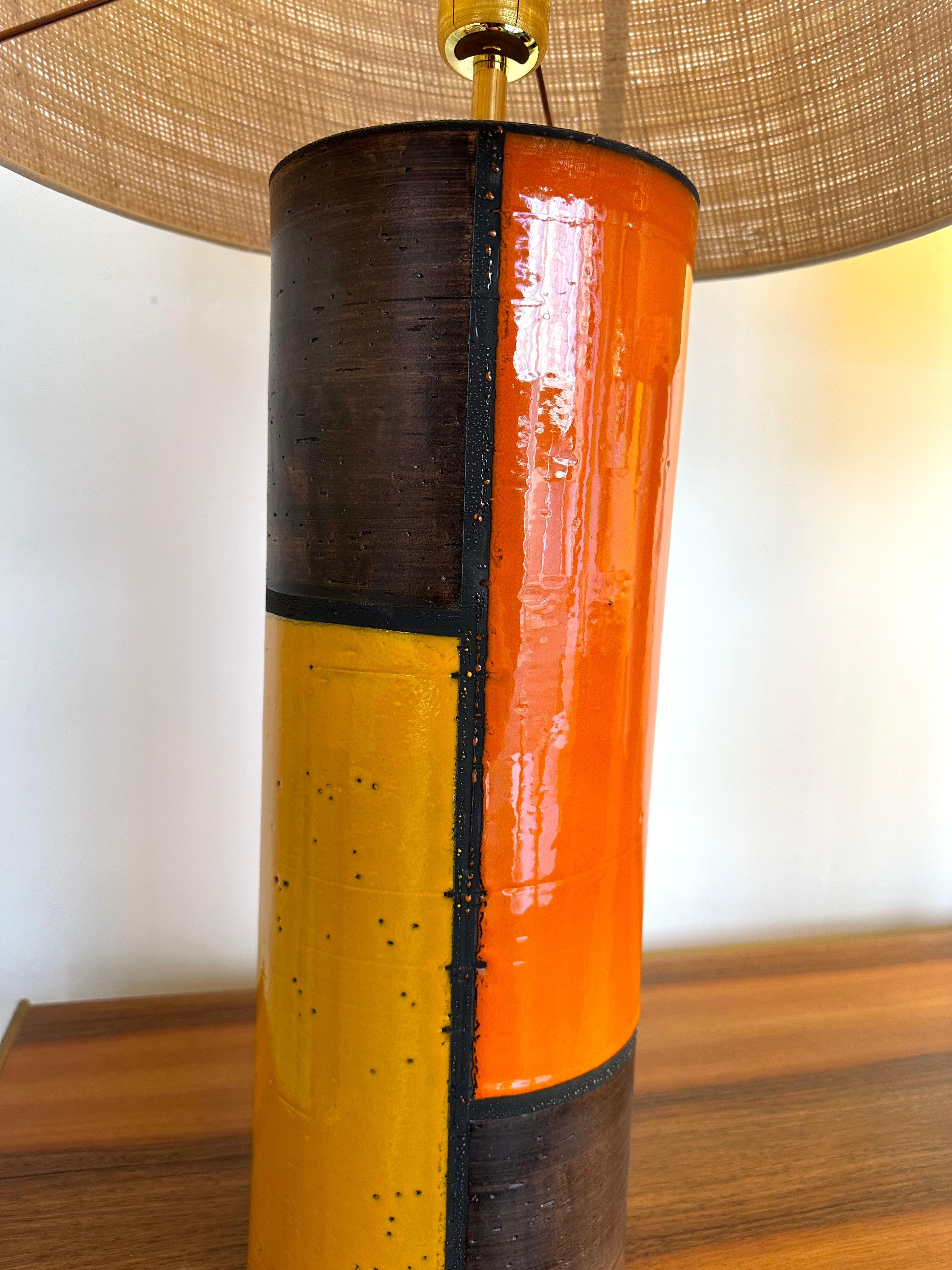 Late 20th Century Mid-Century Pair of Ceramic Lamps Mondrian by Bitossi. Italy, 1990s For Sale