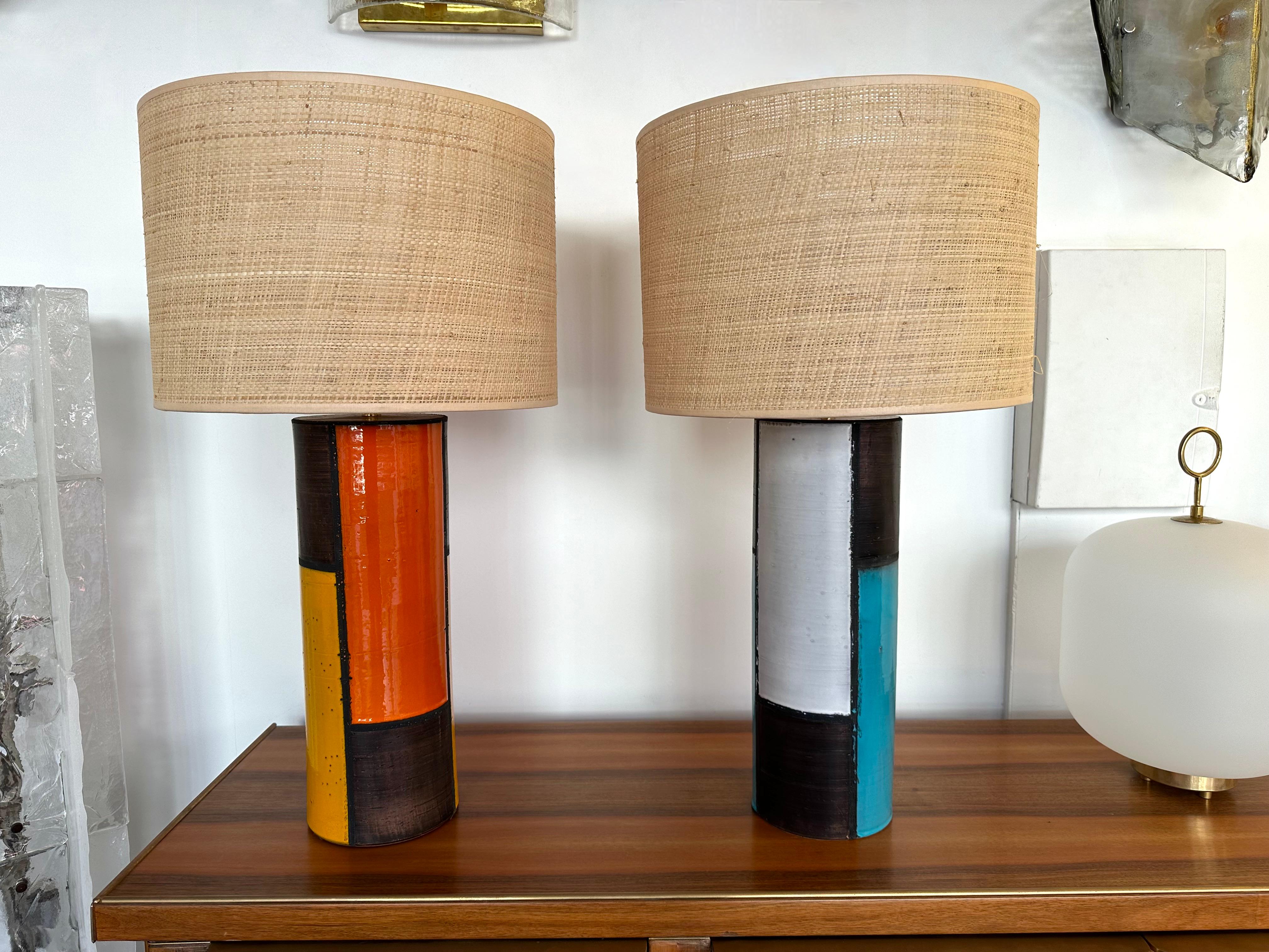 Mid-Century Pair of Ceramic Lamps Mondrian by Bitossi. Italy, 1990s For Sale 1