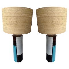 Mid-Century Pair of Ceramic Lamps Mondrian by Bitossi. Italy, 1990s