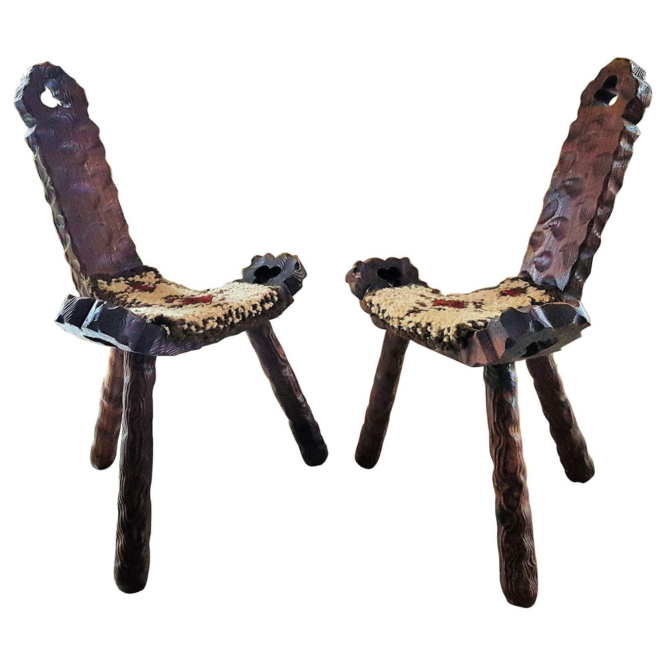 Midcentury Pair of Chairs Stools Minimal Rustic Primitive Style ...