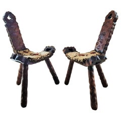 Midcentury Pair of Chairs Stools Minimal Rustic Primitive