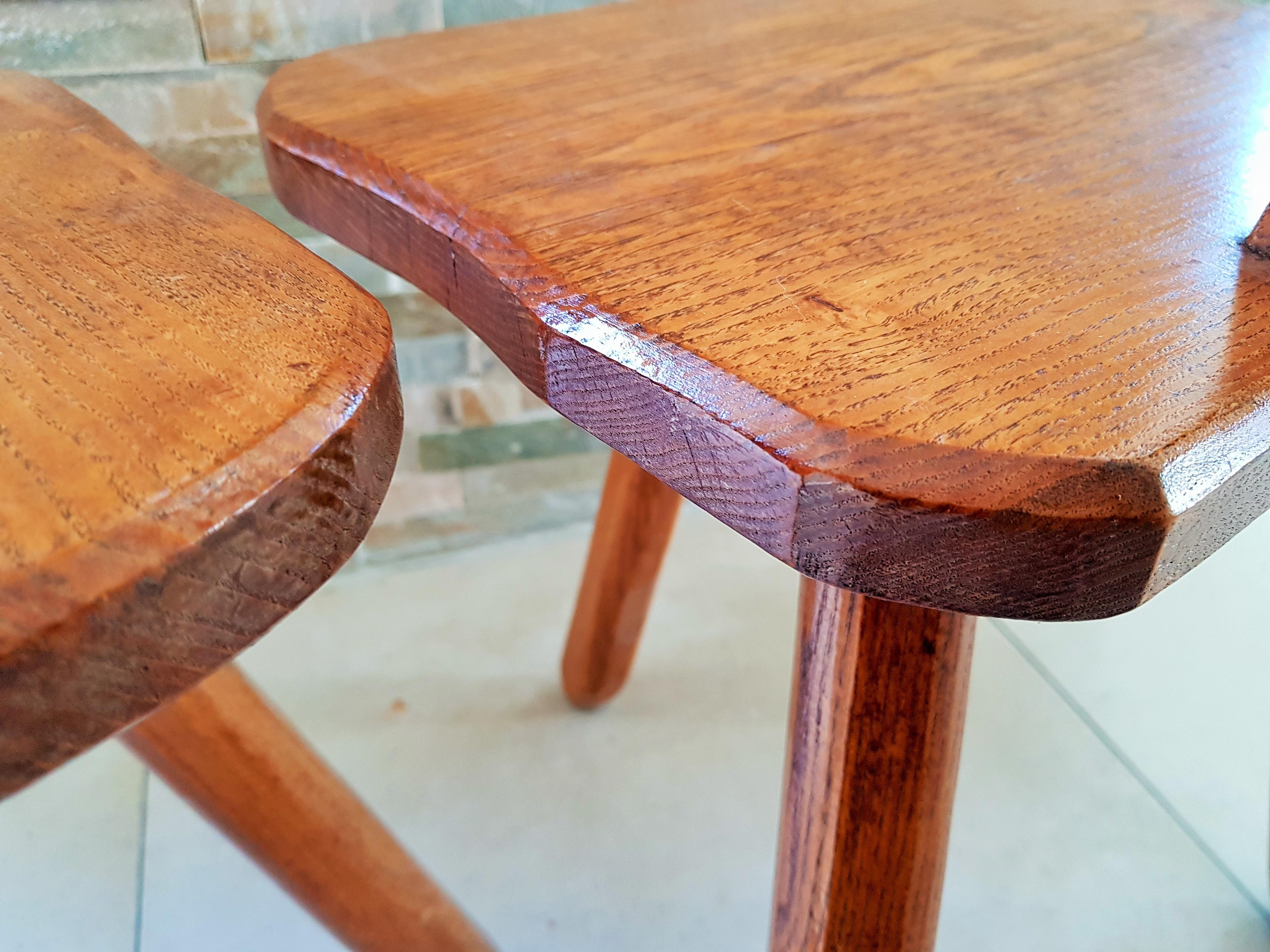 Midcentury primitive rustic Pair of Chairs Stools Style Perriand Les Arcs, 1950s For Sale 8