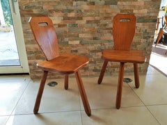 Midcentury primitive rustic Pair of Chairs Stools Style Perriand Les Arcs, 1950s