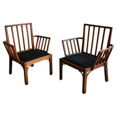 Mid-Century Pair of Continental Chairs with Solid Wood Frame