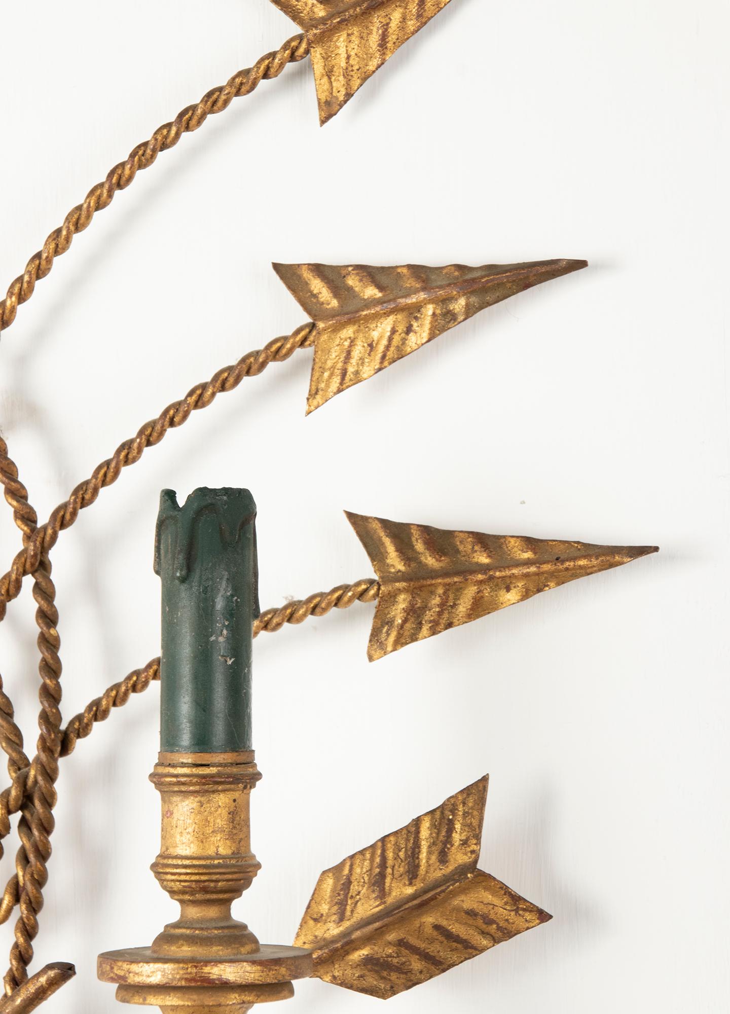 Mid-Century Pair of Copper Wall Sconces with Arrows For Sale 9