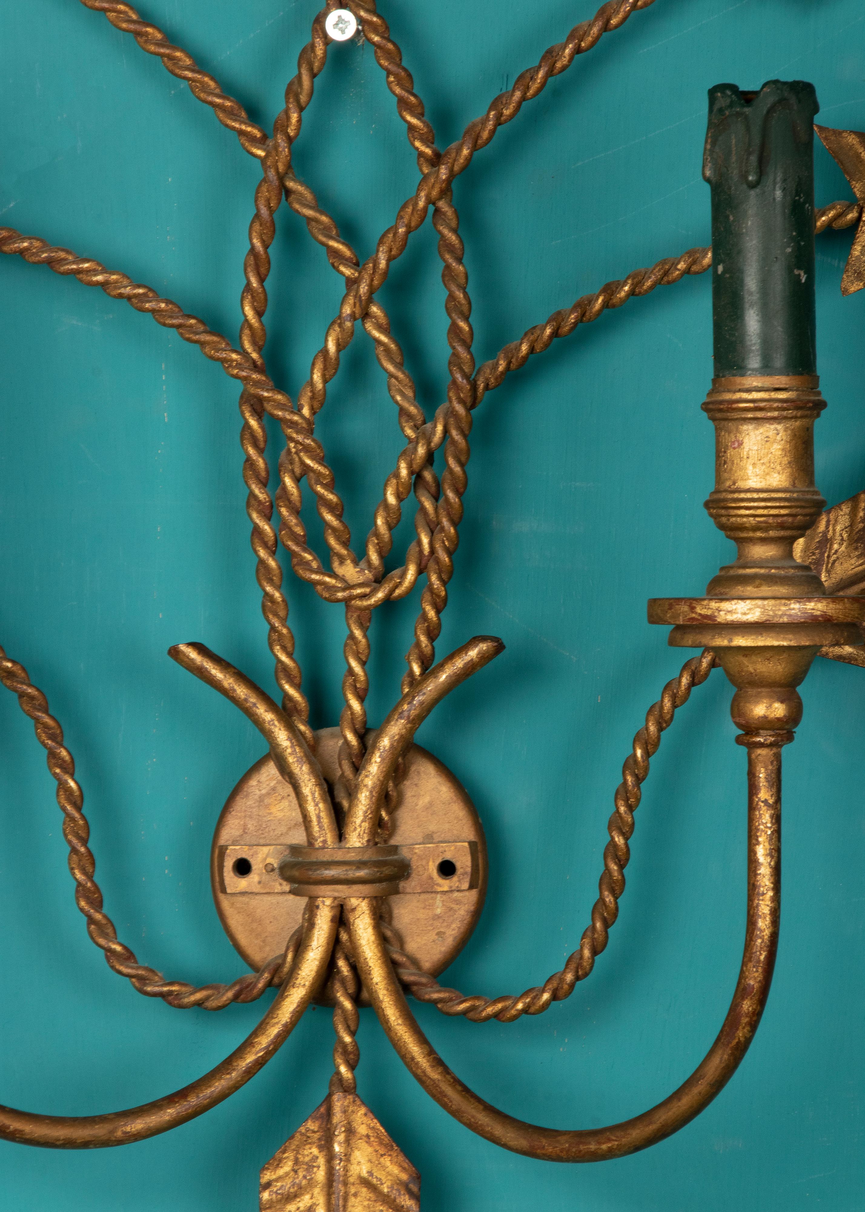 Mid-Century Pair of Copper Wall Sconces with Arrows For Sale 11