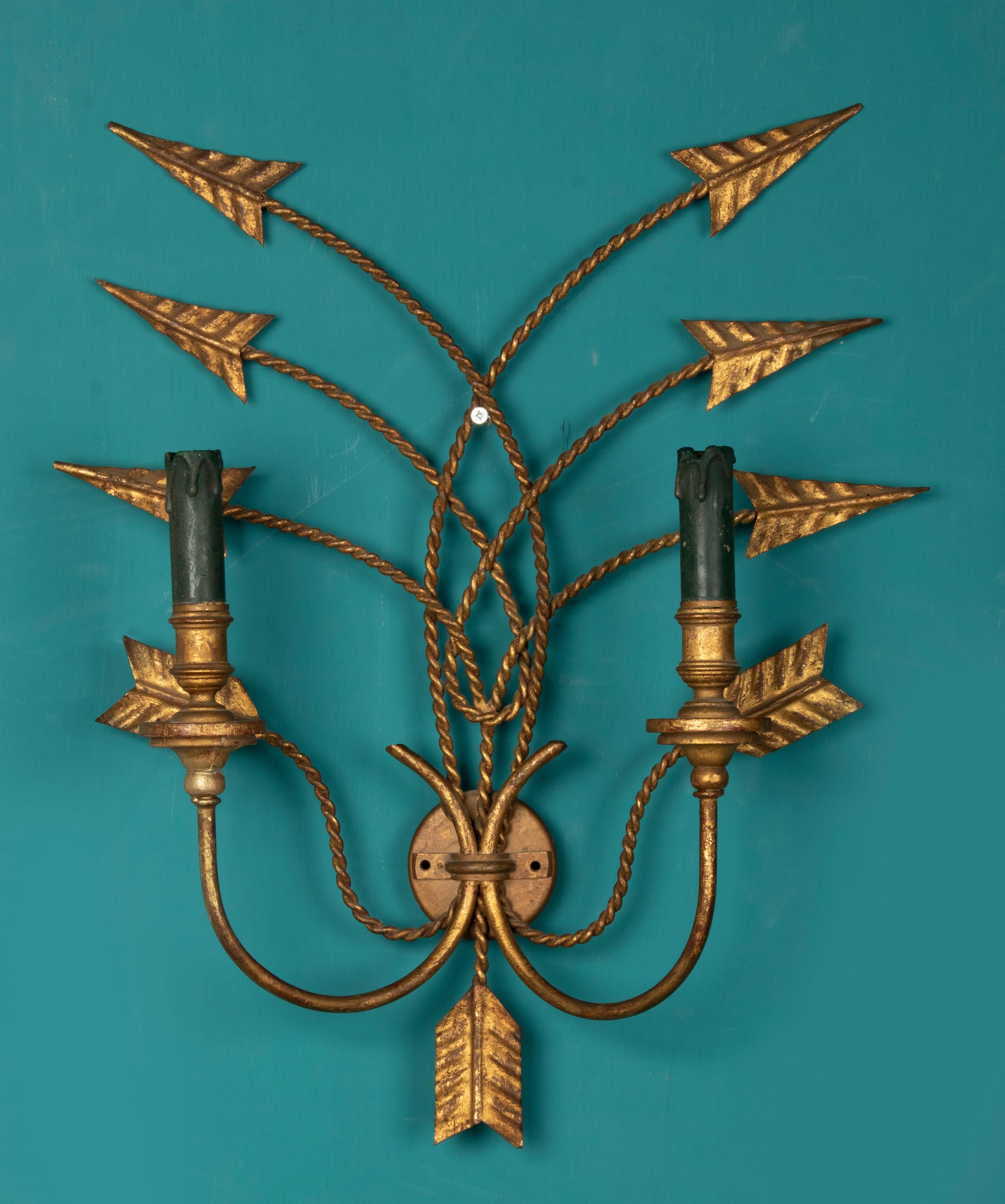 Mid-Century Pair of Copper Wall Sconces with Arrows For Sale 12