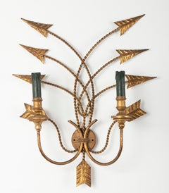 Mid-Century Pair of Copper Wall Sconces with Arrows