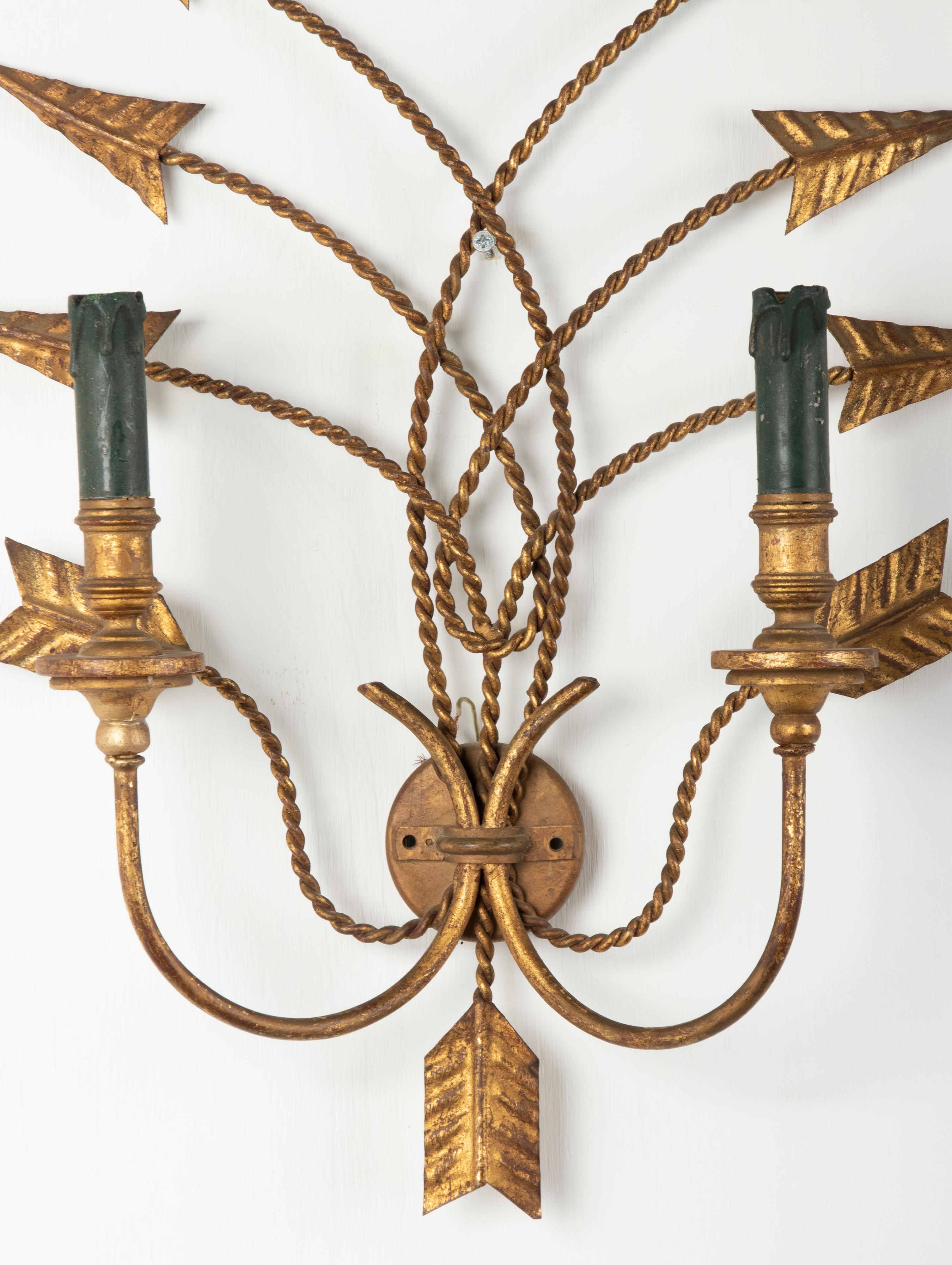 Mid-20th Century Mid-Century Pair of Copper Wall Sconces with Arrows For Sale
