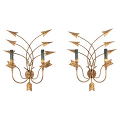 Retro Mid-Century Pair of Copper Wall Sconces with Arrows