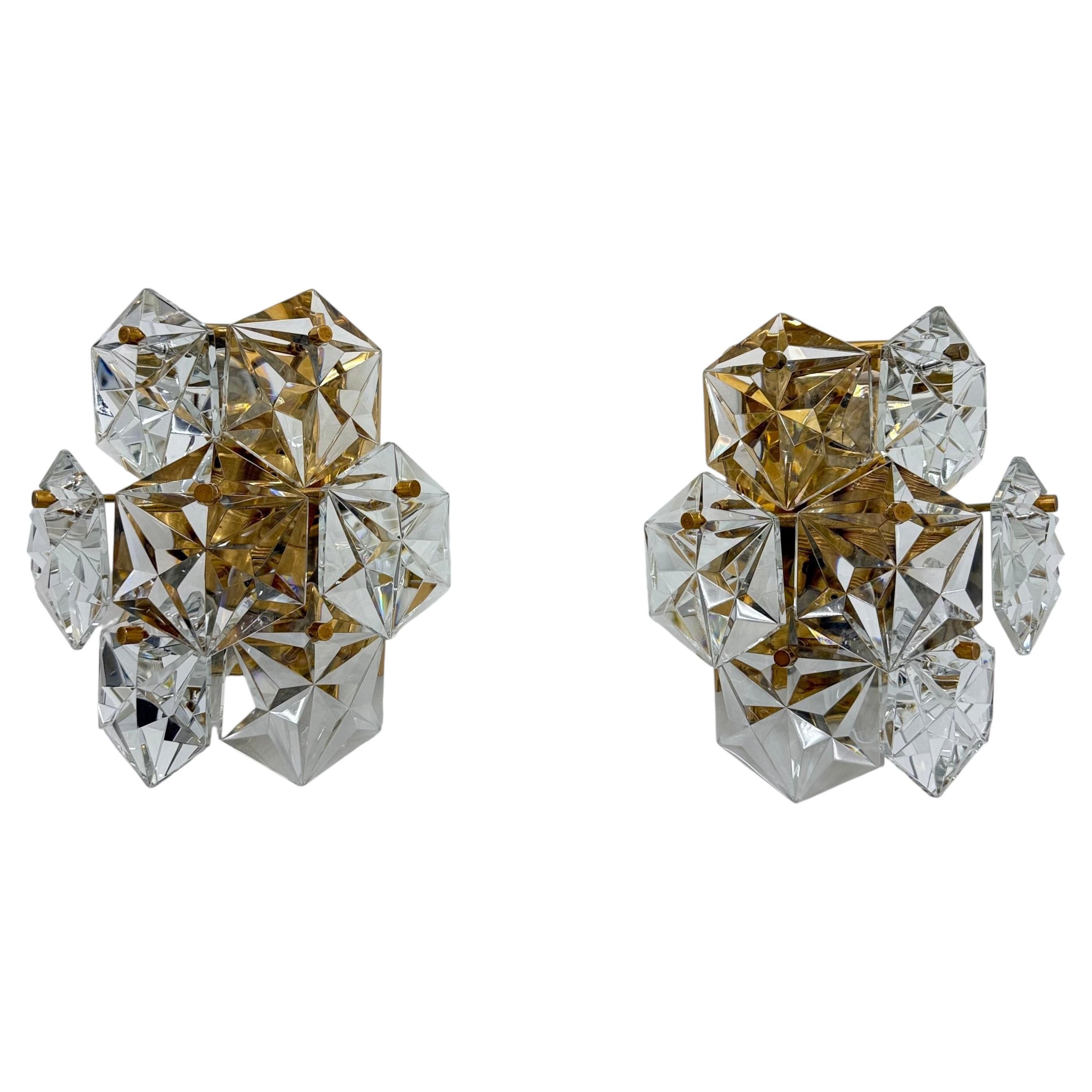 Mid-century pair of Crystal Sconce by Kinkeldey , Germany , 1970s For Sale