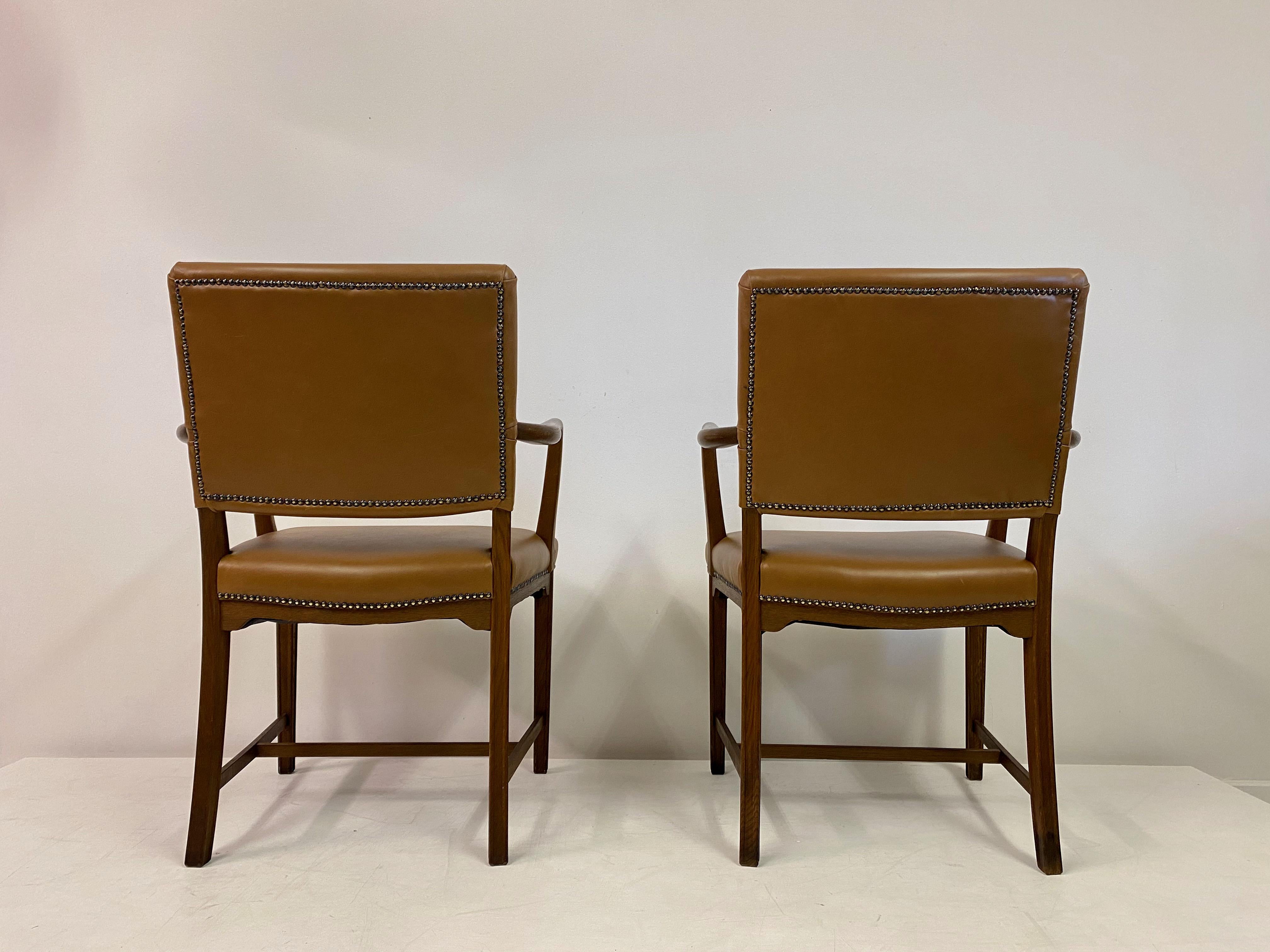 Mid Century Pair of Danish Oak and Leather Armchairs 5
