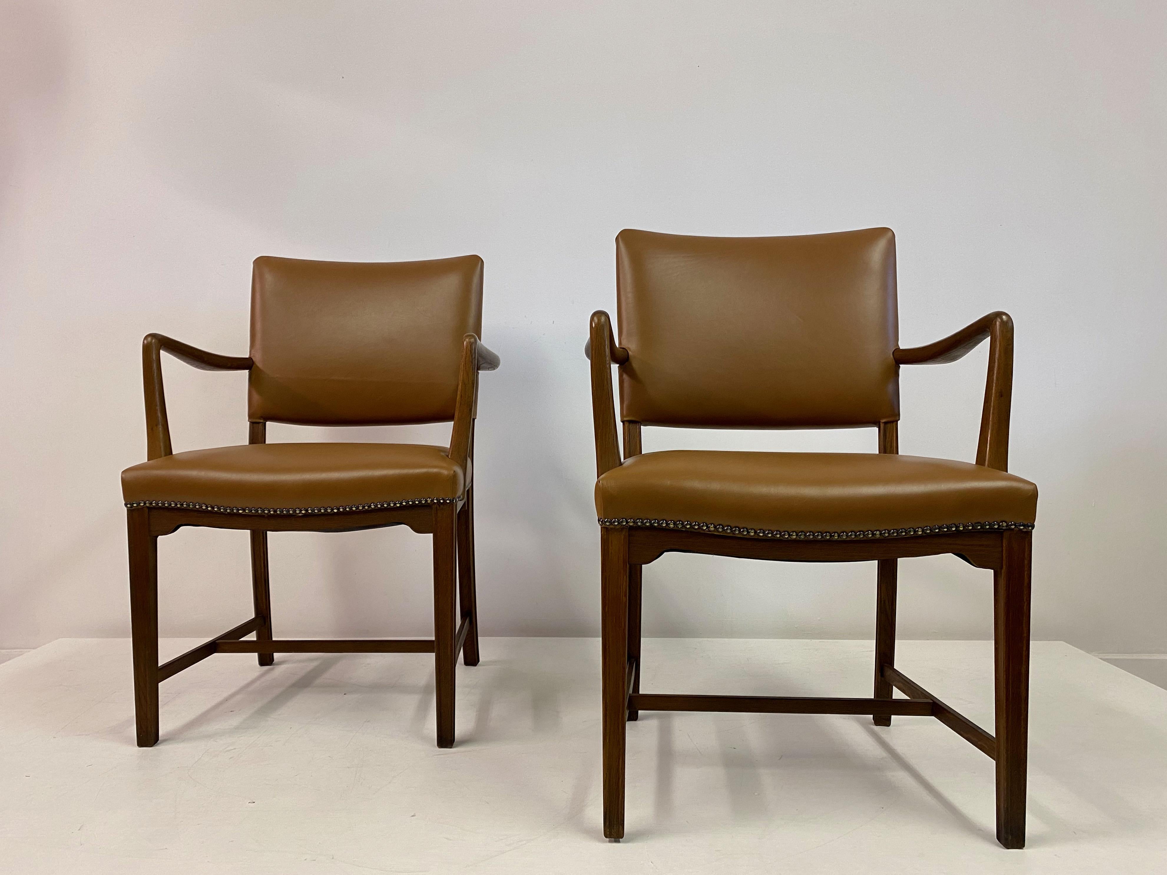 Mid Century Pair of Danish Oak and Leather Armchairs 6