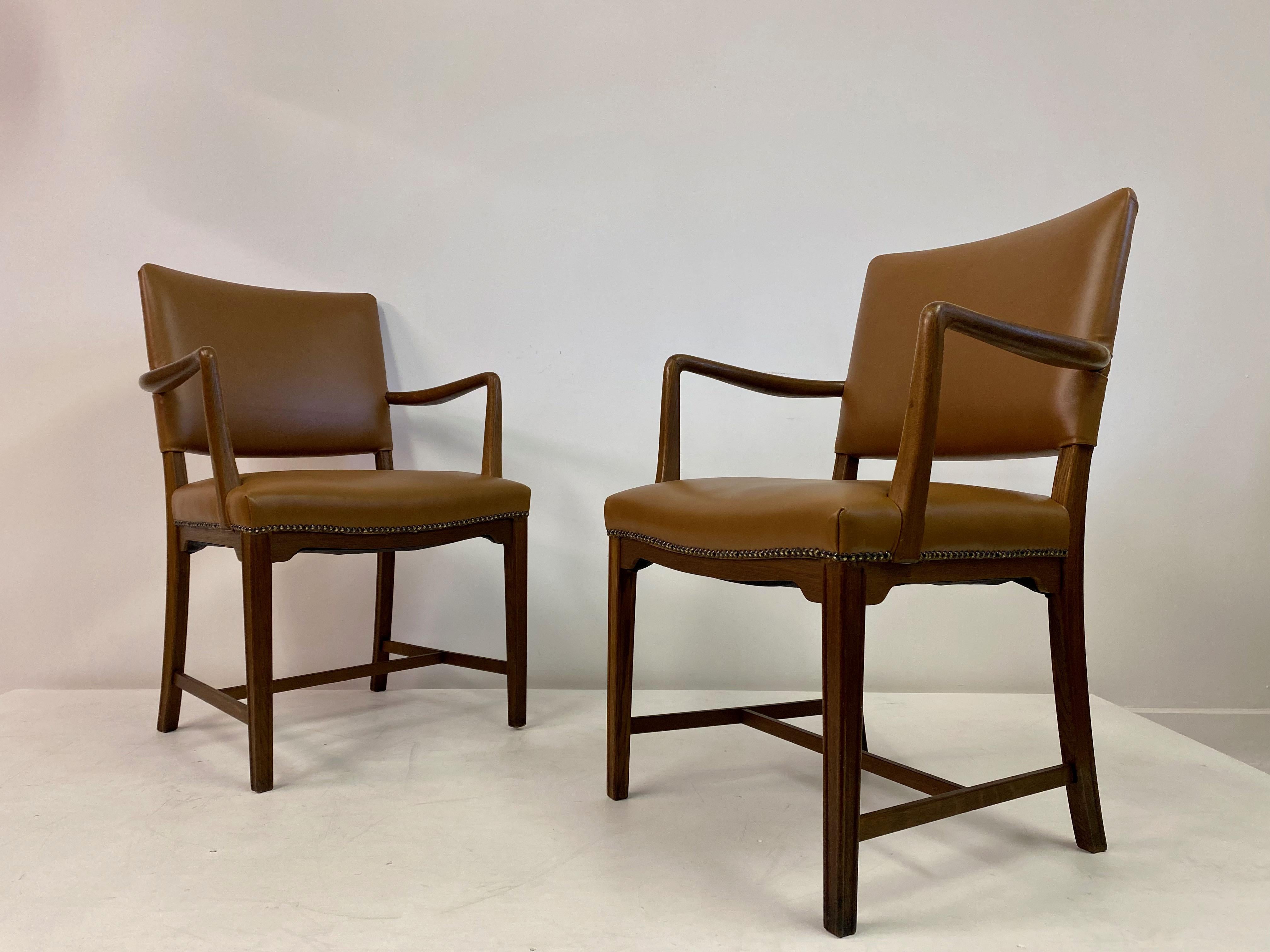 Mid Century Pair of Danish Oak and Leather Armchairs 7