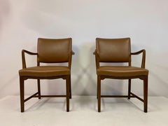 Mid Century Pair of Danish Oak and Leather Armchairs