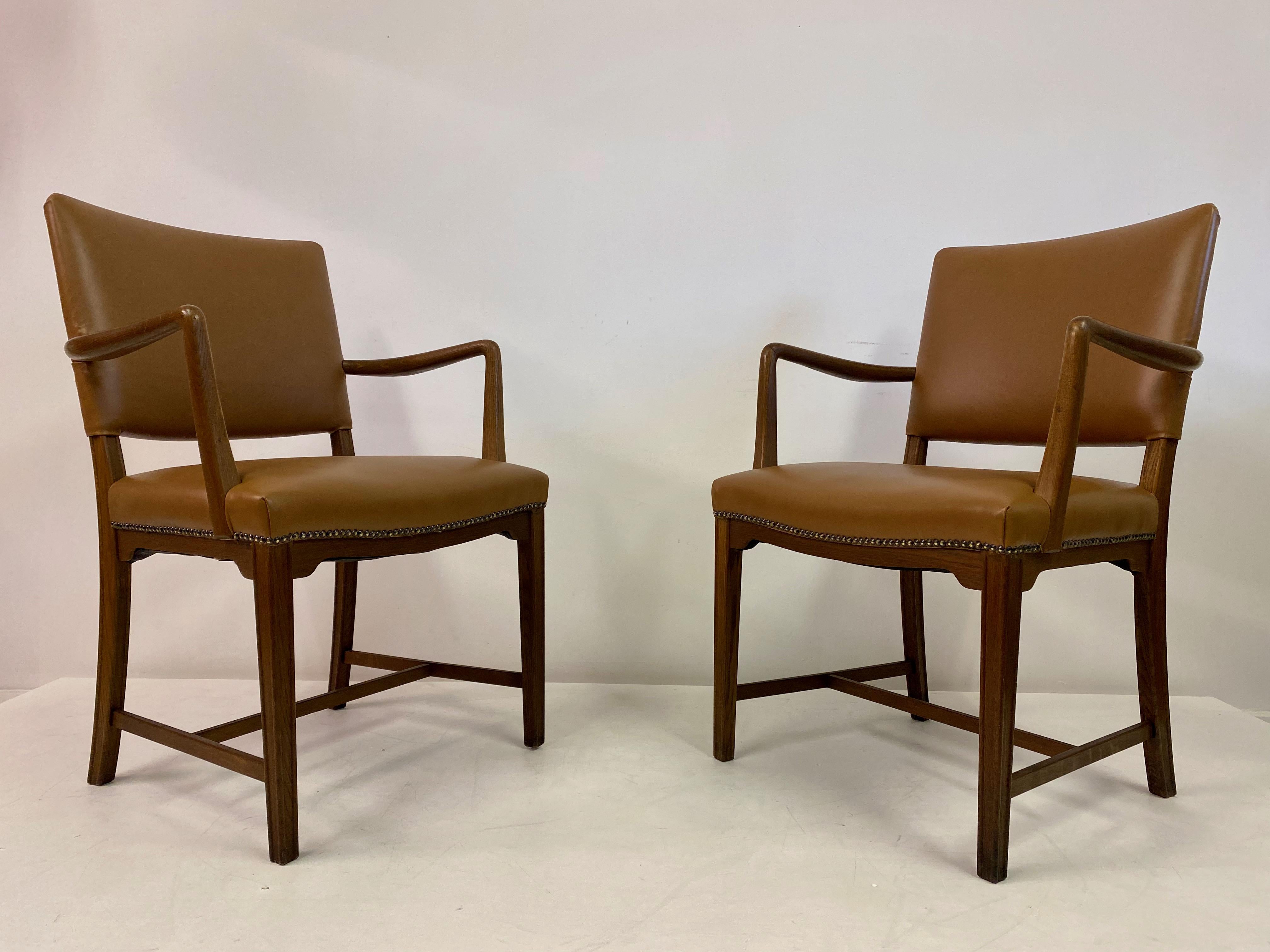 20th Century Mid Century Pair of Danish Oak and Leather Armchairs
