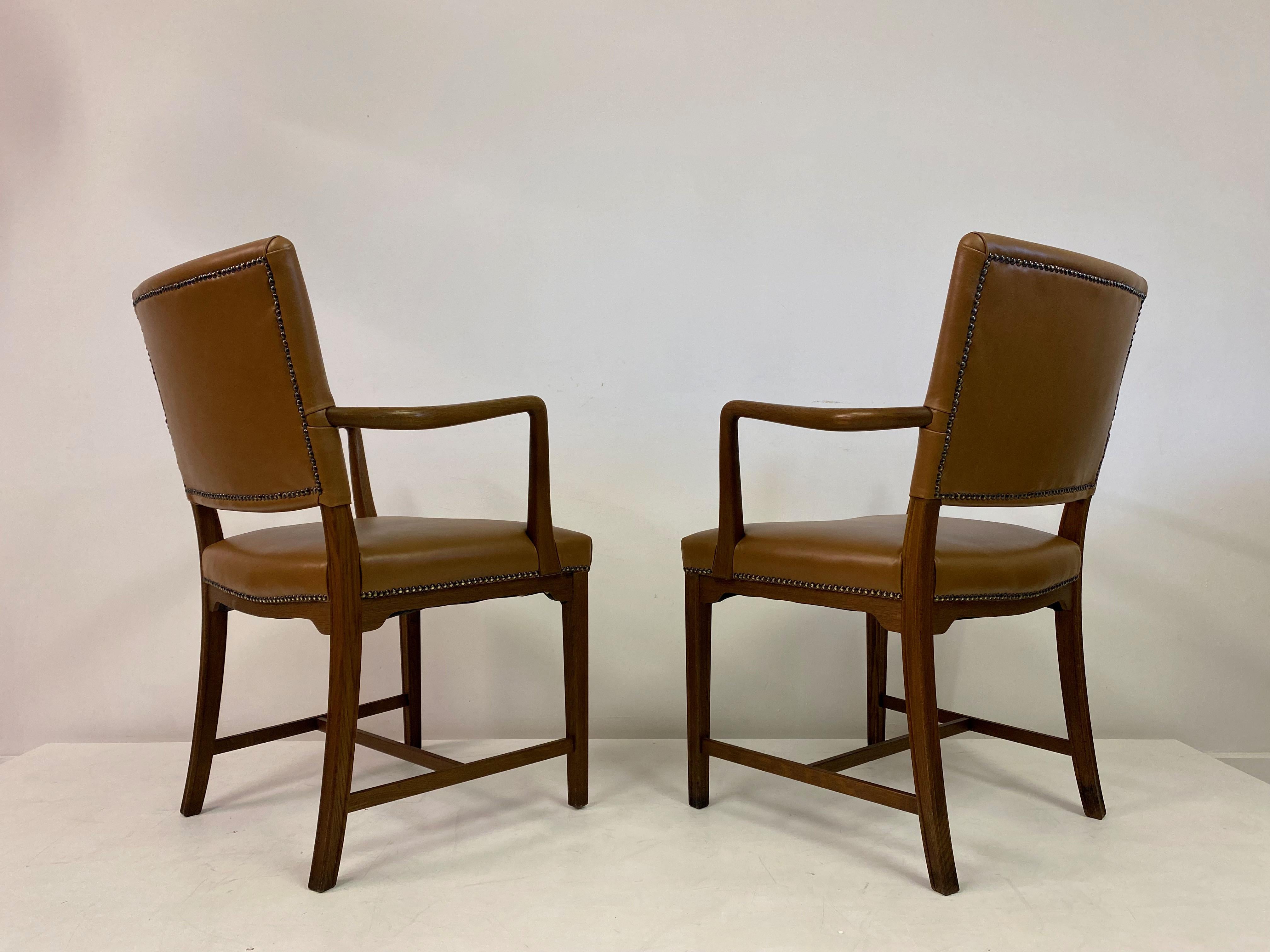 Mid Century Pair of Danish Oak and Leather Armchairs 3