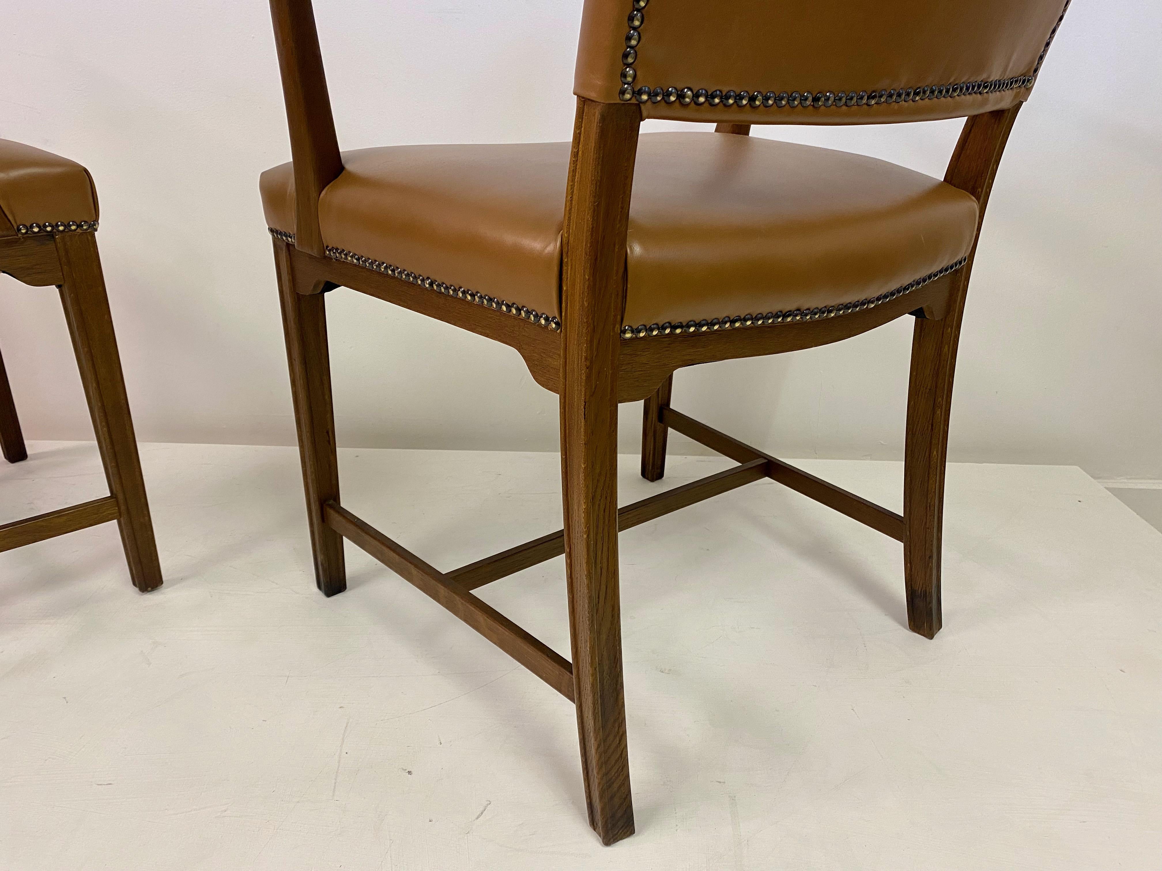 Mid Century Pair of Danish Oak and Leather Armchairs 4