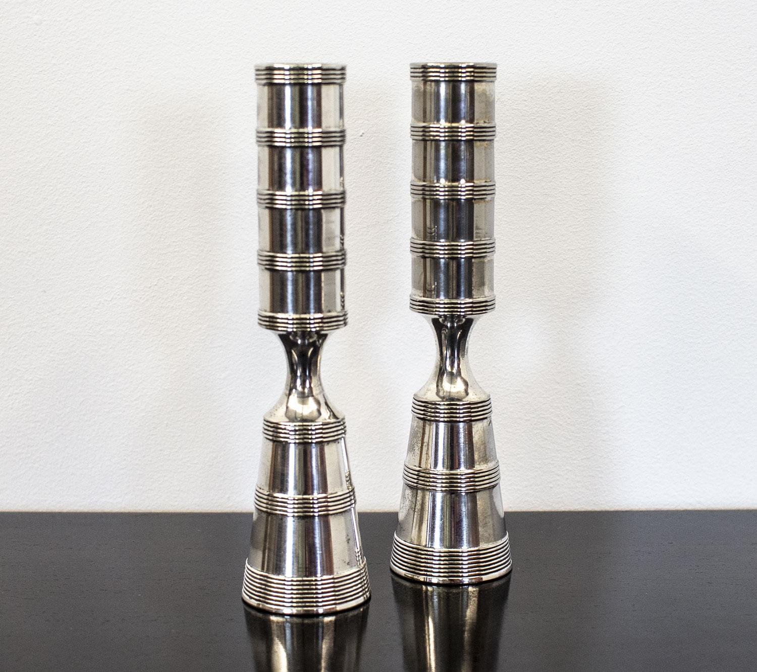 Scandinavian Modern Mid Century Pair of Danish Silver Candleholders by Jens Quistgaard For Sale