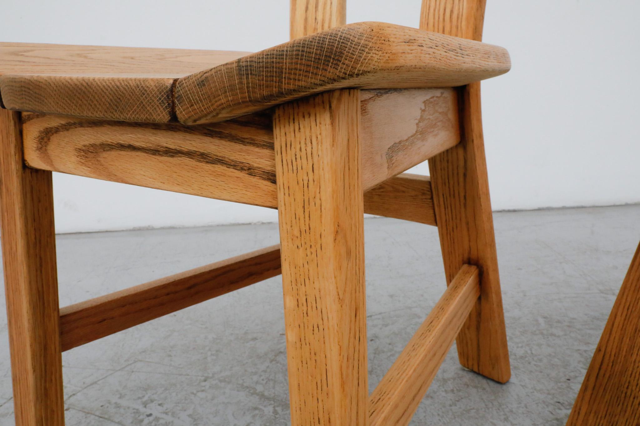 Mid-Century Pair of Daumiller Style Brutalist Light Oak Dining Chairs For Sale 6