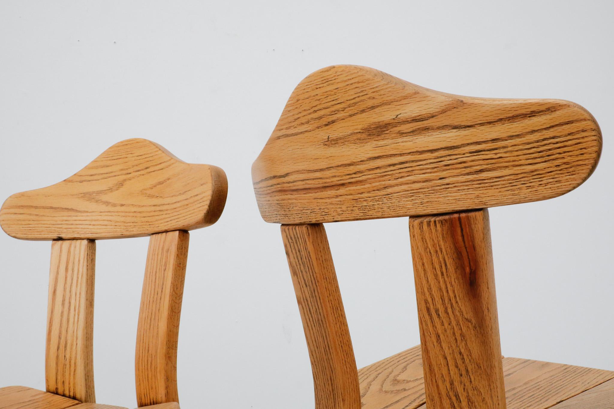 Mid-Century Pair of Daumiller Style Brutalist Light Oak Dining Chairs For Sale 7