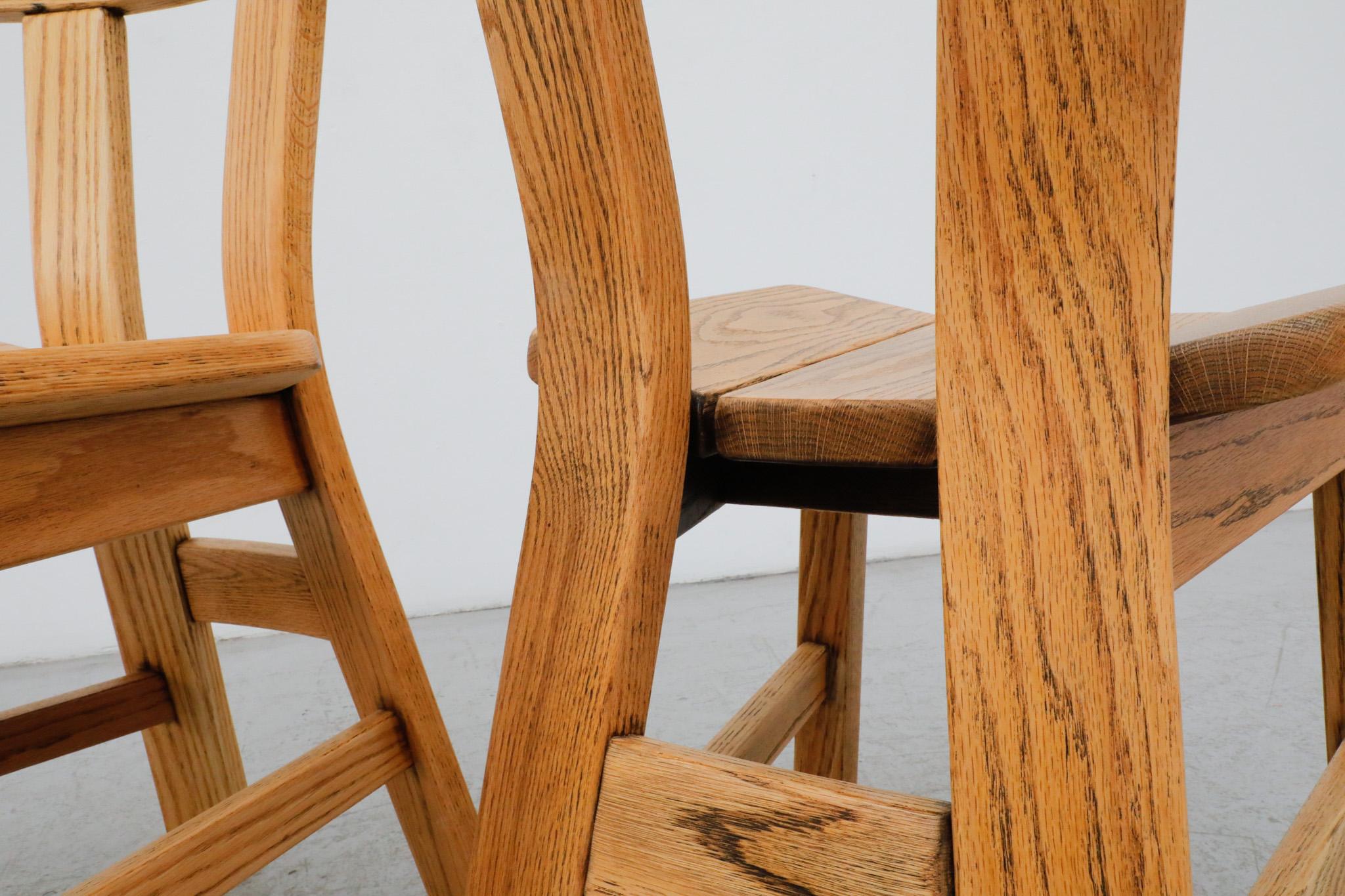 Mid-Century Pair of Daumiller Style Brutalist Light Oak Dining Chairs For Sale 8