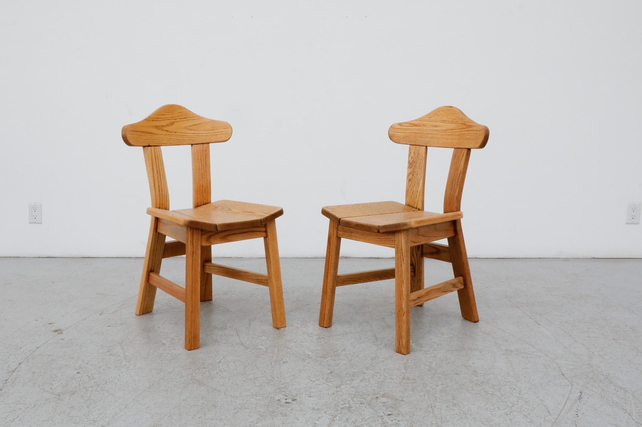 Mid-Century Modern Mid-Century Pair of Daumiller Style Brutalist Light Oak Dining Chairs For Sale
