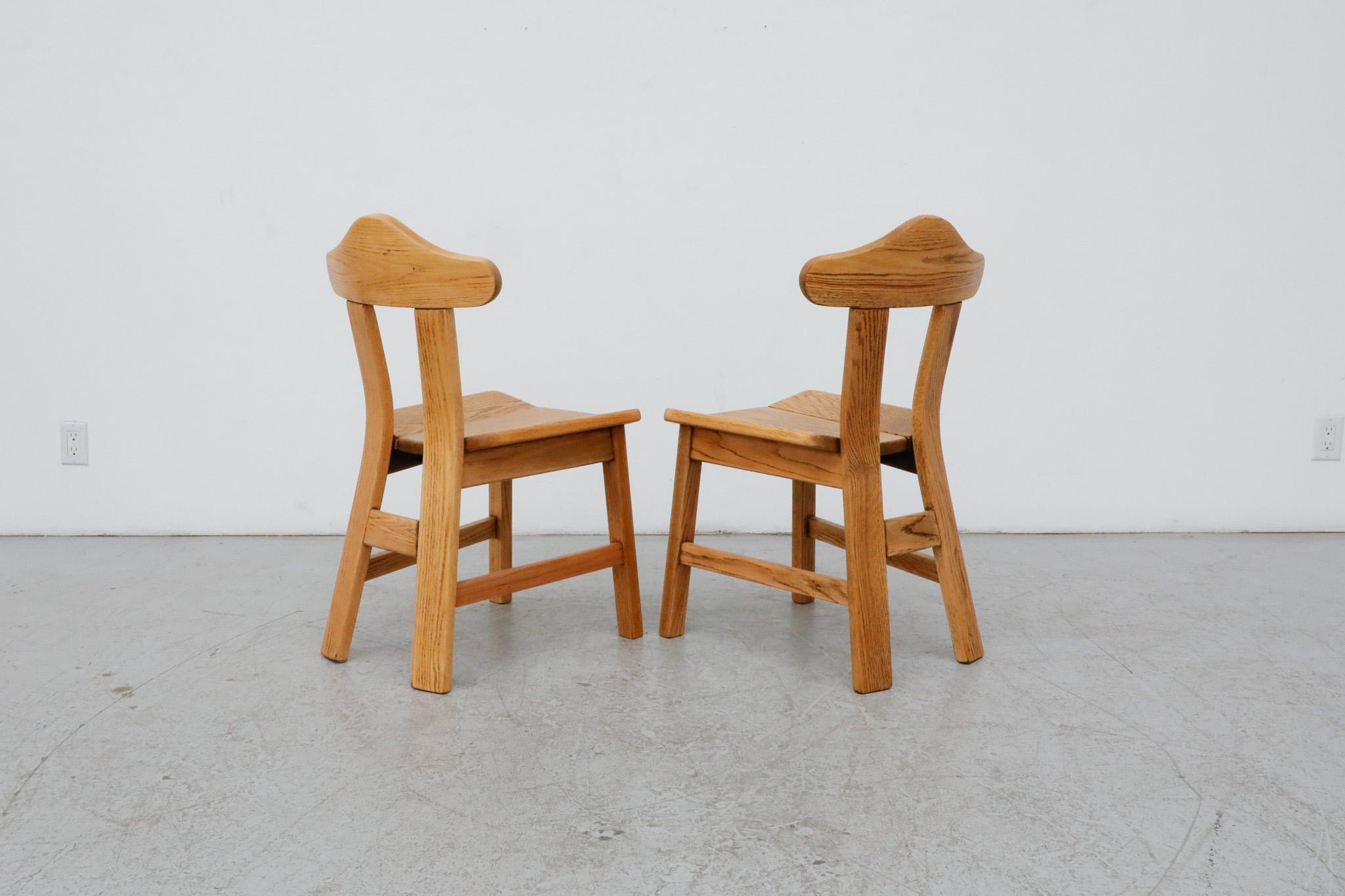 Mid-Century Pair of Daumiller Style Brutalist Light Oak Dining Chairs In Good Condition For Sale In Los Angeles, CA