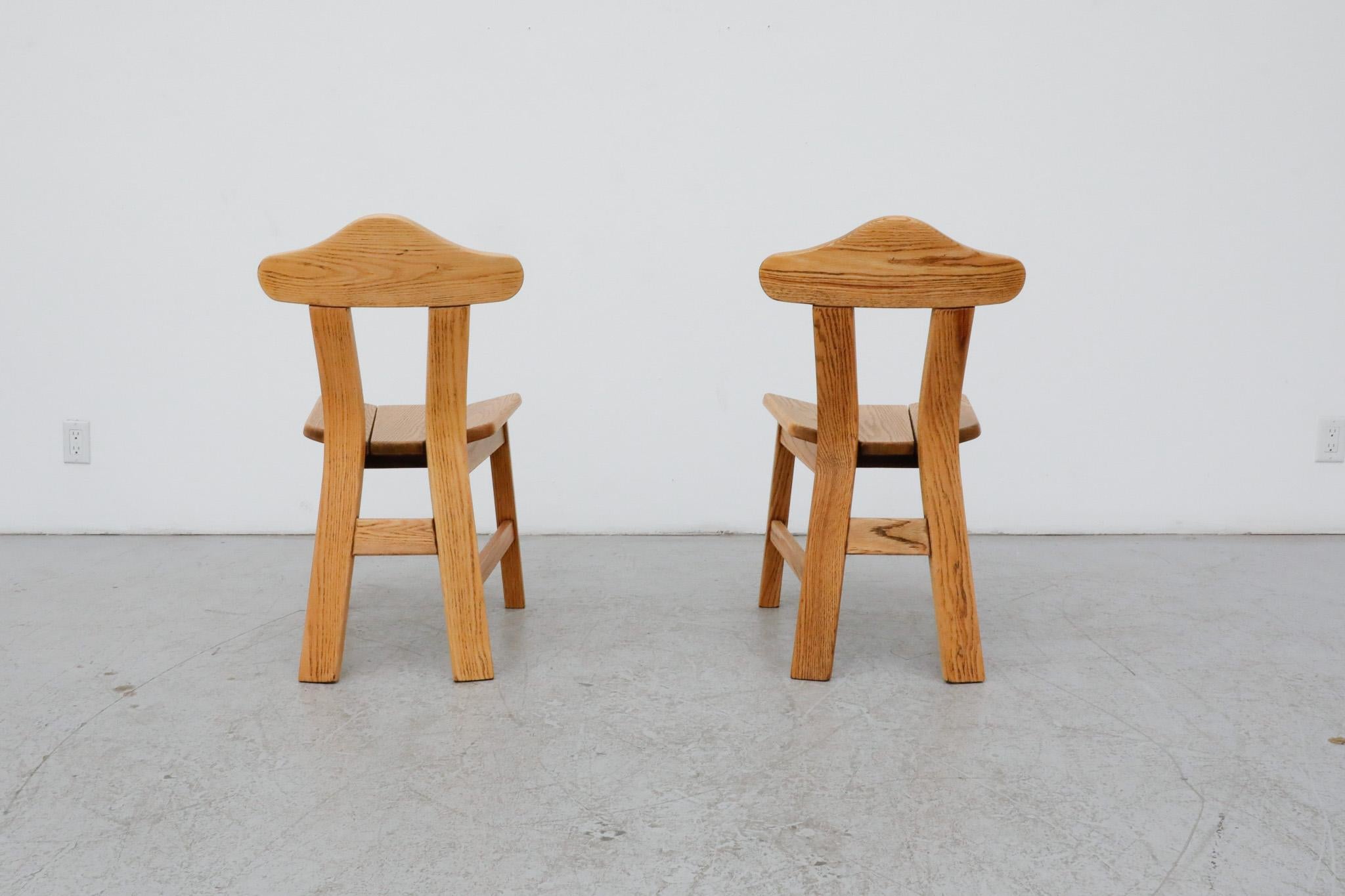 Mid-20th Century Mid-Century Pair of Daumiller Style Brutalist Light Oak Dining Chairs For Sale