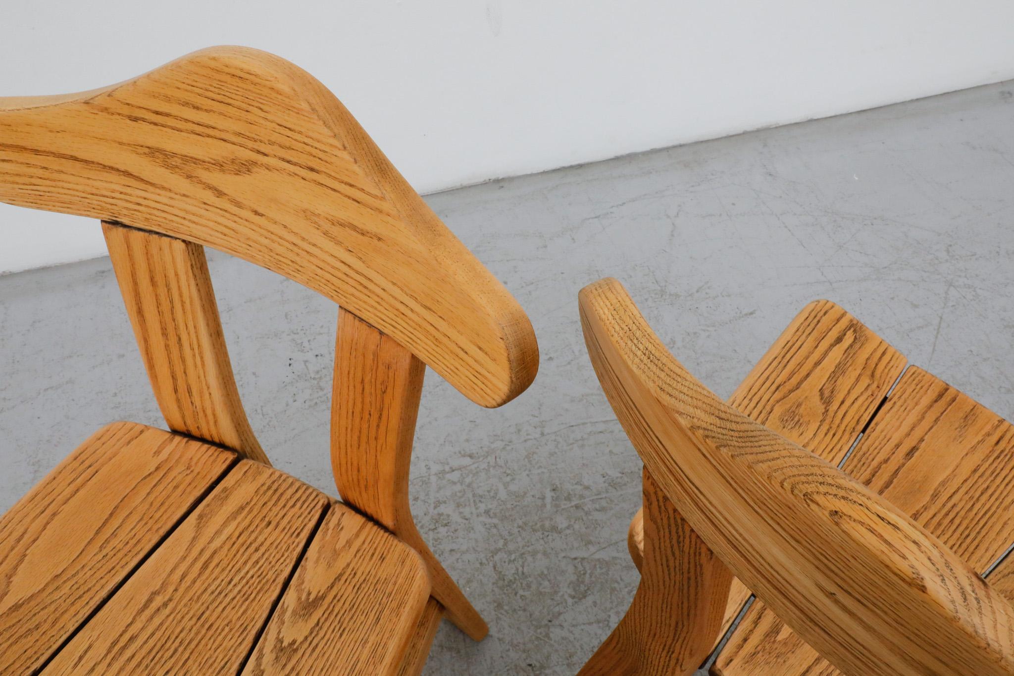 Mid-Century Pair of Daumiller Style Brutalist Light Oak Dining Chairs For Sale 3