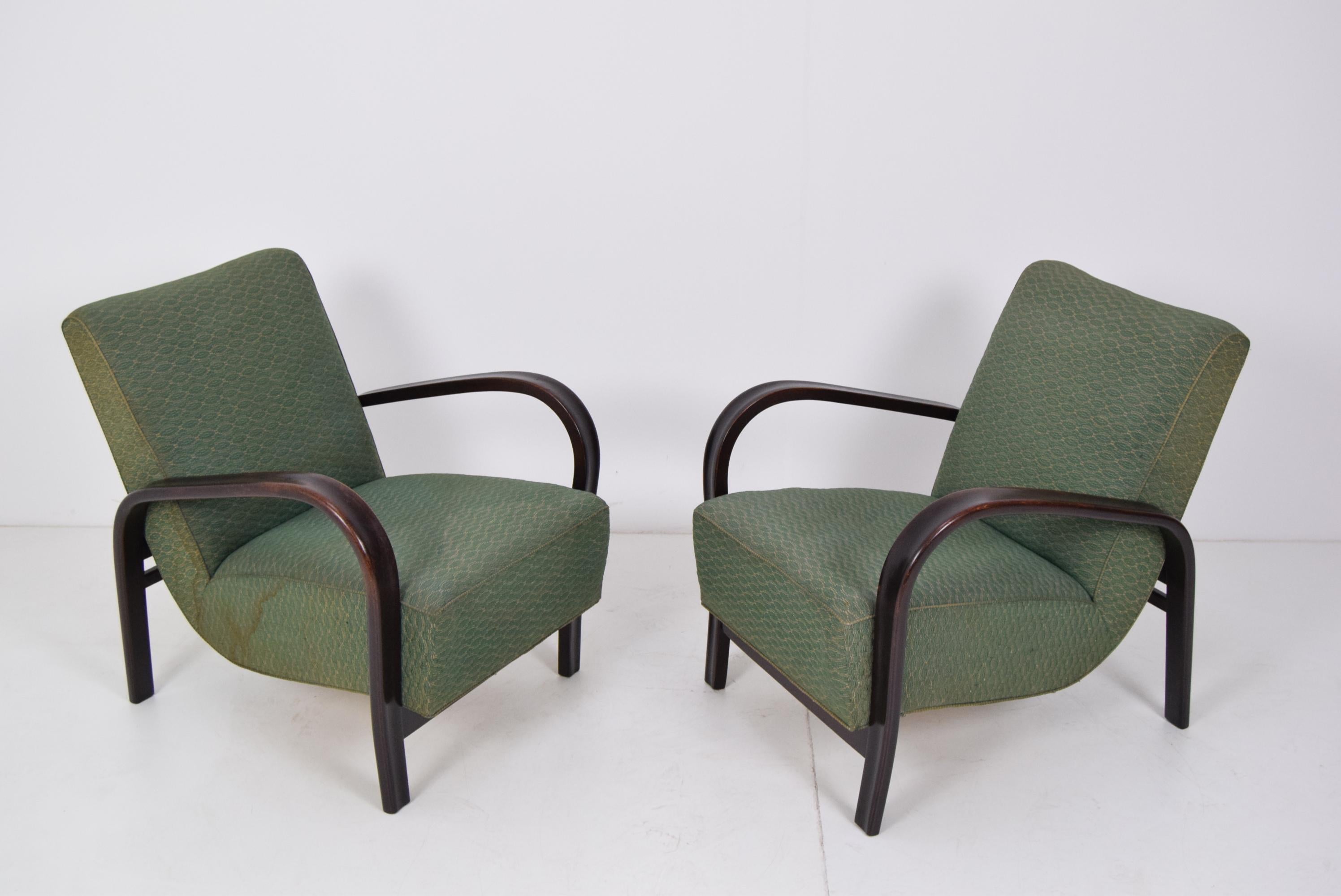 Mid-Century Modern Midcentury Pair of Design Armchairs by Arch. Kropacek and Kozelka, 1950s