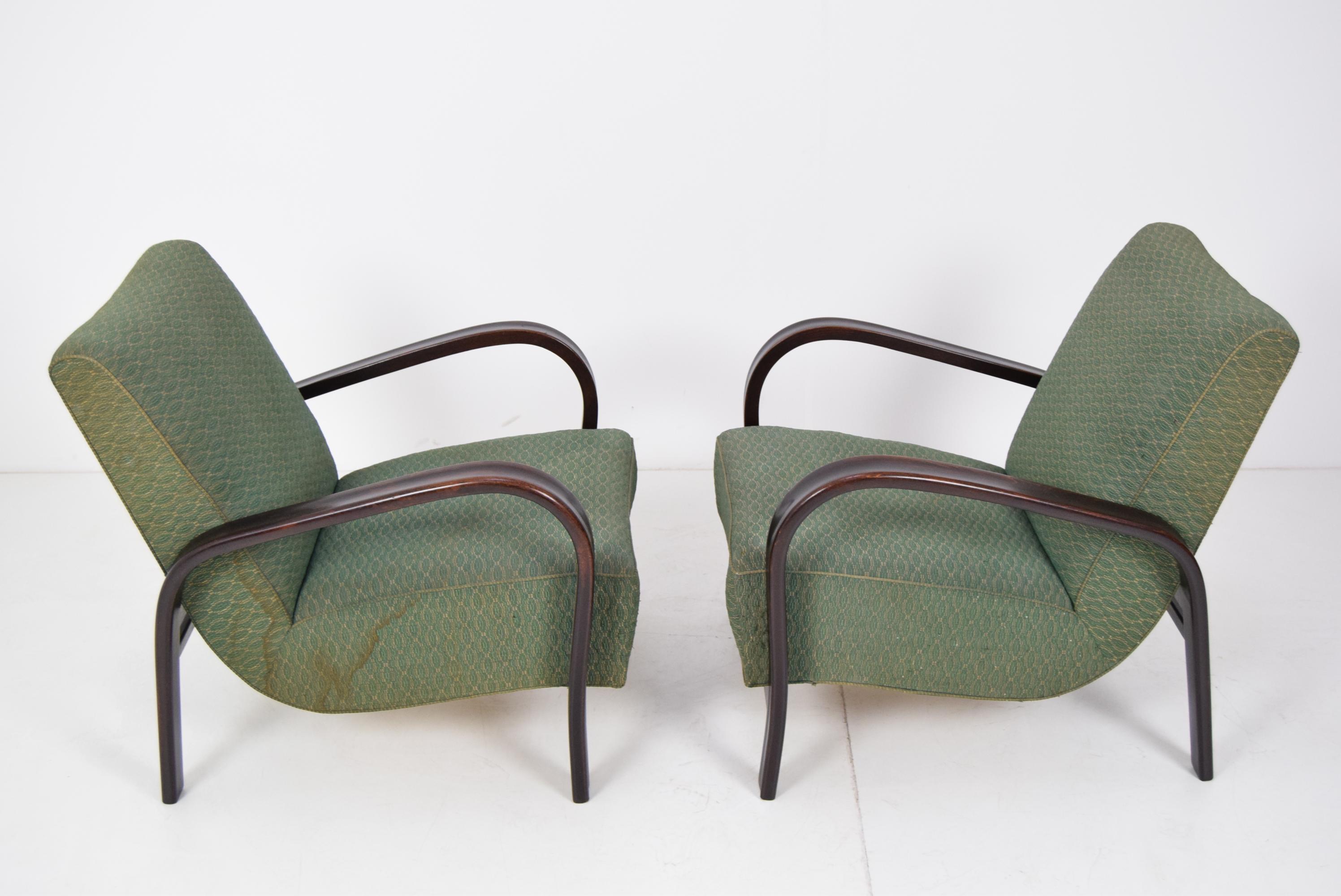 Czech Midcentury Pair of Design Armchairs by Arch. Kropacek and Kozelka, 1950s