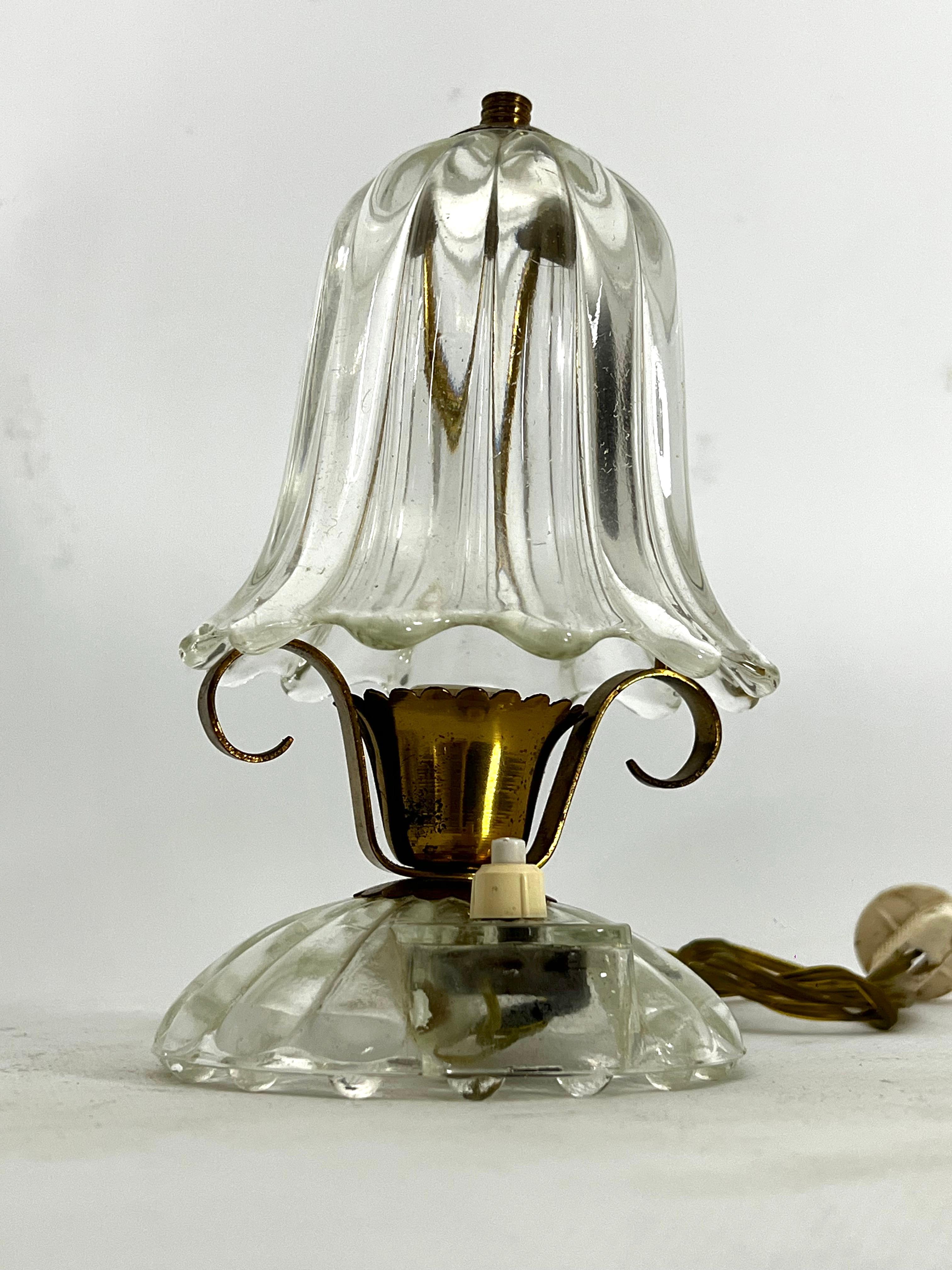 Mid-Century pair of Ercole Barovier Murano glass and brass table lamps. 1940s For Sale 2