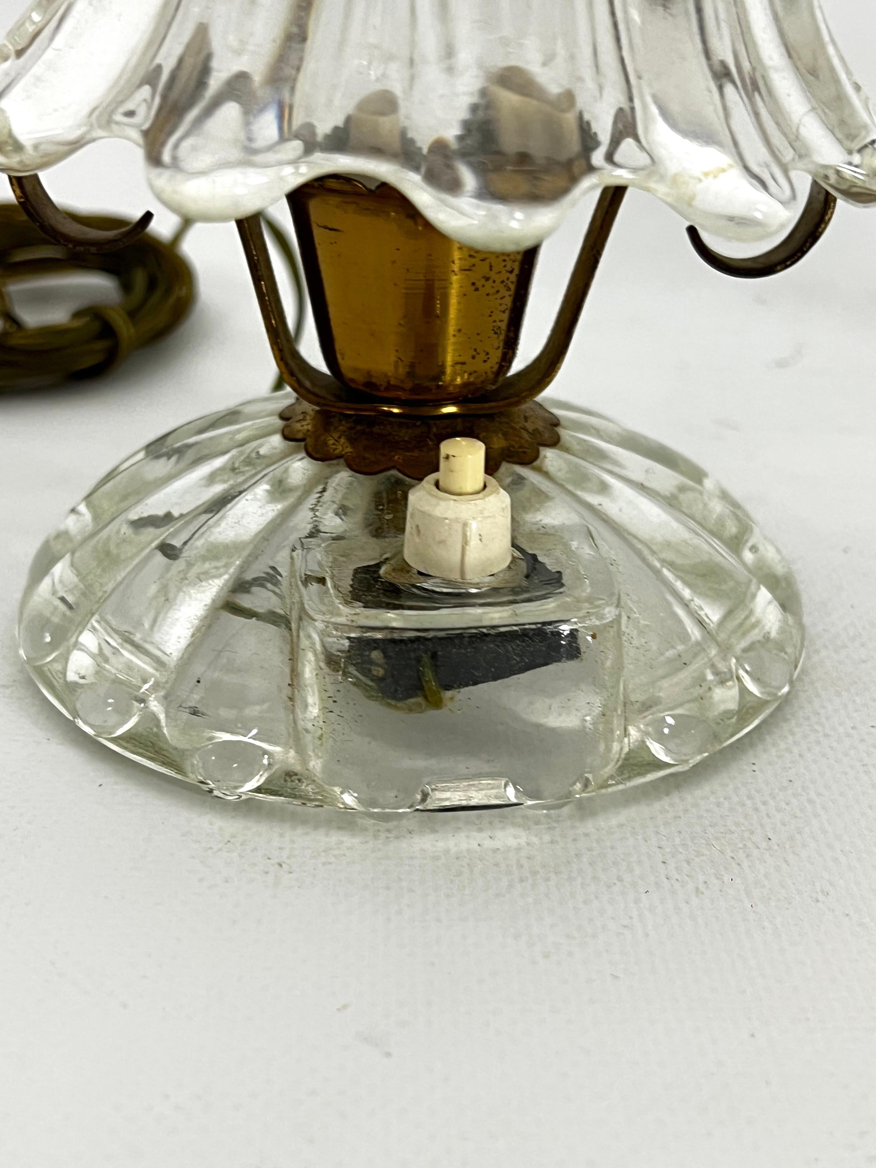 Paar Ercole Barovier Tischlampen aus Murano-Glas und Messing aus der Mitte des Jahrhunderts. 1940s im Angebot 5