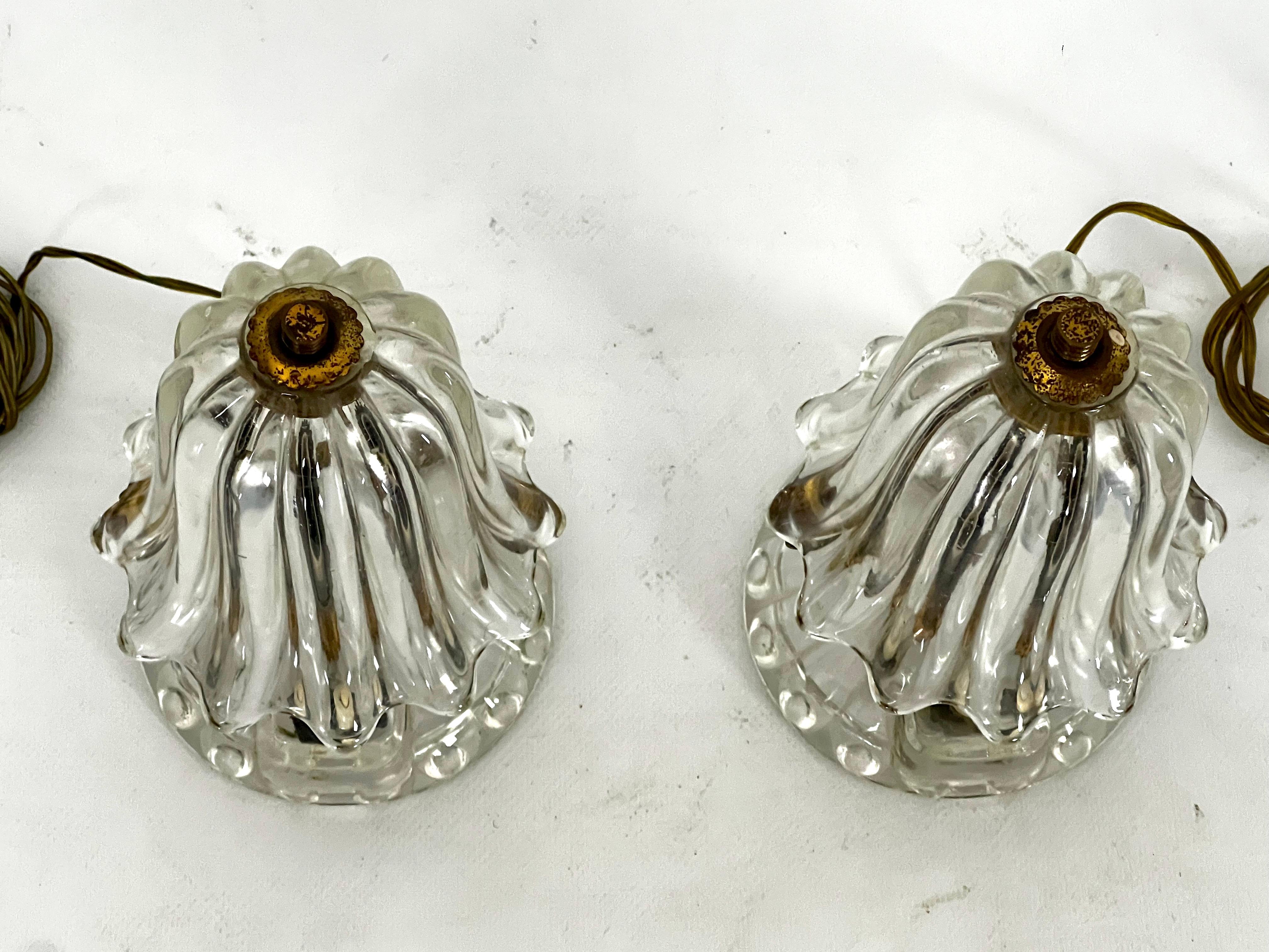 Paar Ercole Barovier Tischlampen aus Murano-Glas und Messing aus der Mitte des Jahrhunderts. 1940s (20. Jahrhundert) im Angebot