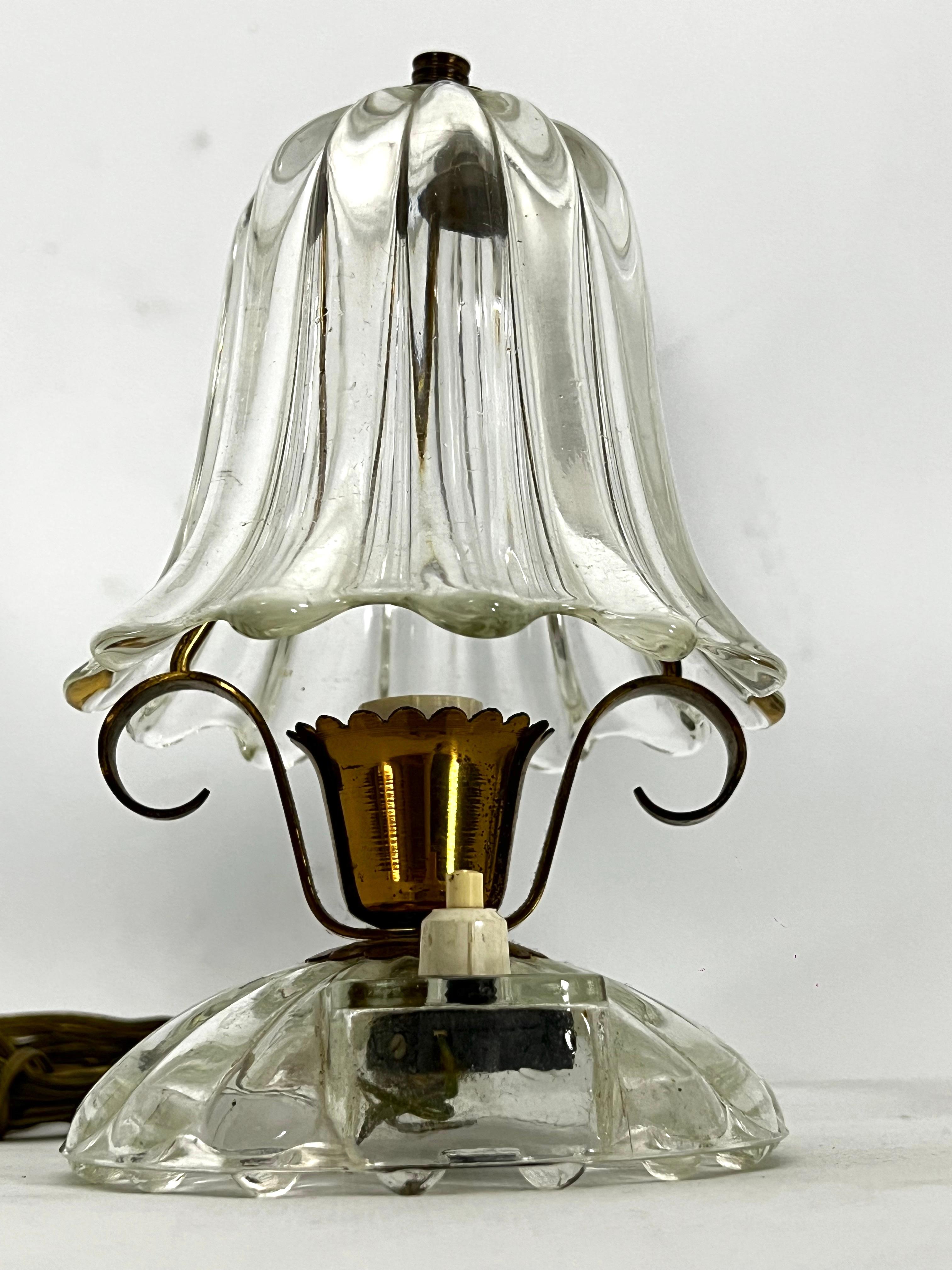 Paar Ercole Barovier Tischlampen aus Murano-Glas und Messing aus der Mitte des Jahrhunderts. 1940s im Angebot 3