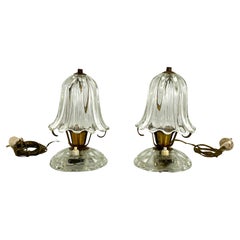 Mid-Century pair of Ercole Barovier Murano glass and brass table lamps. 1940s