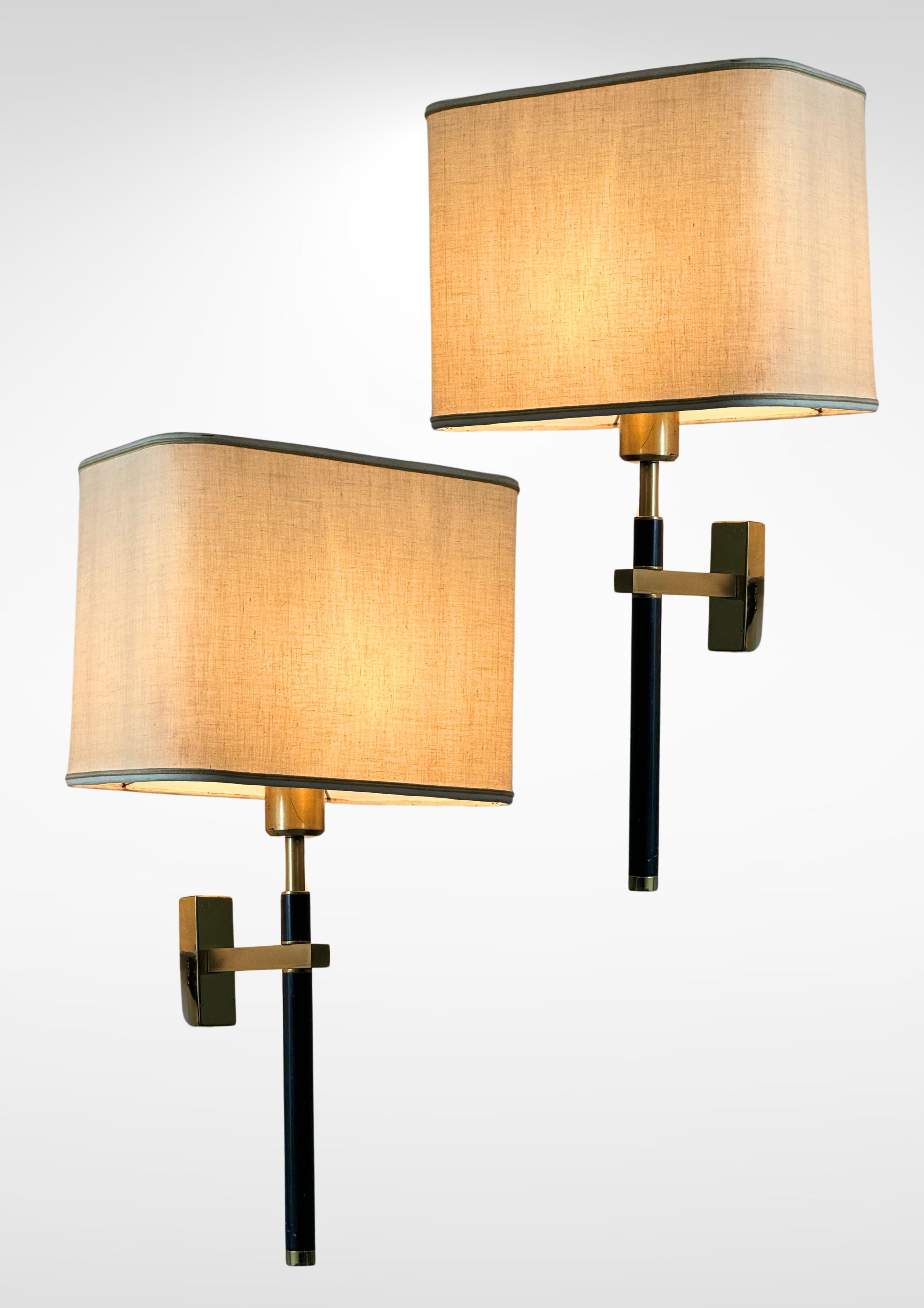 Mid-Century Modern Mid-Century Pair of French Brass Wall Sconces in the manner of Maison Charles For Sale